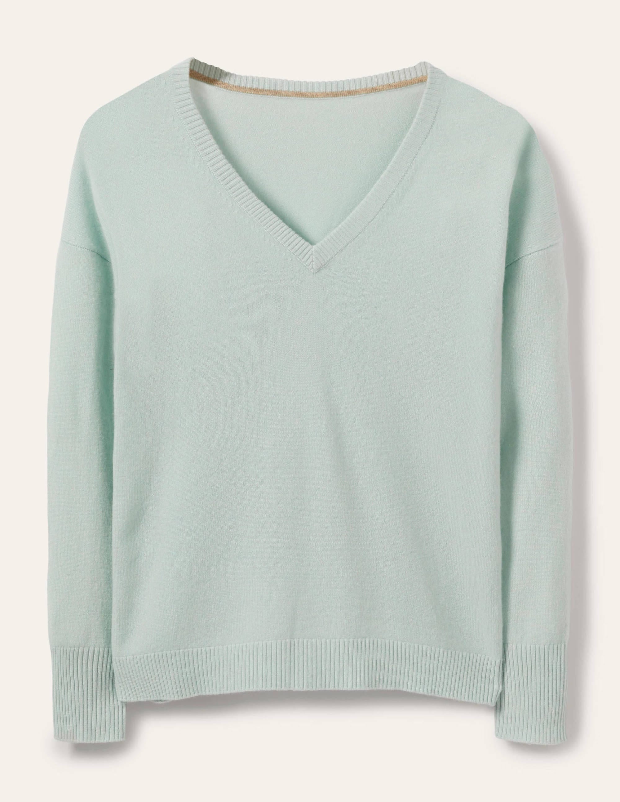 Cashmere V-neck Relaxed Jumper-Mint Blue - Image 5