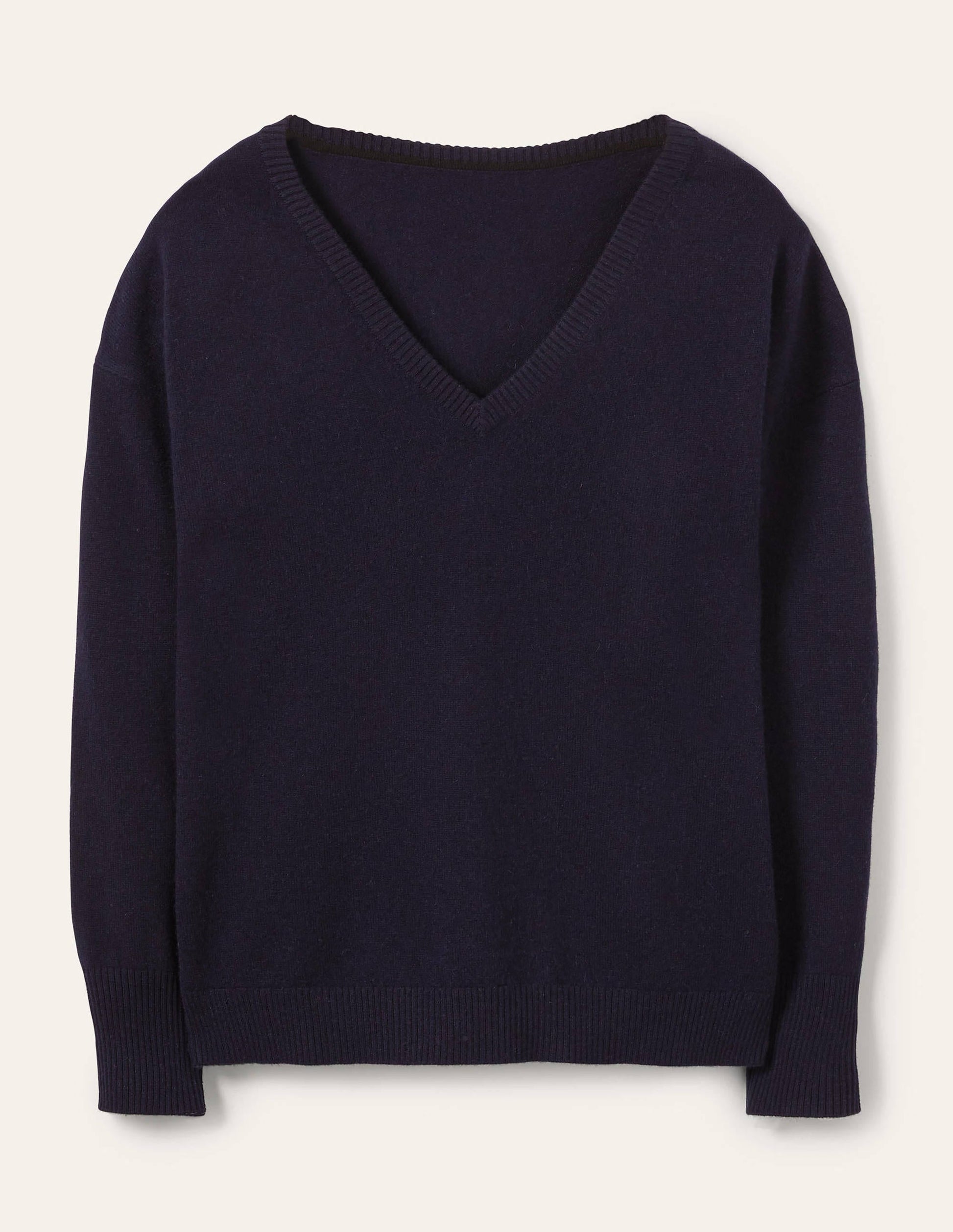 Cashmere V-neck Relaxed Jumper-Navy-5