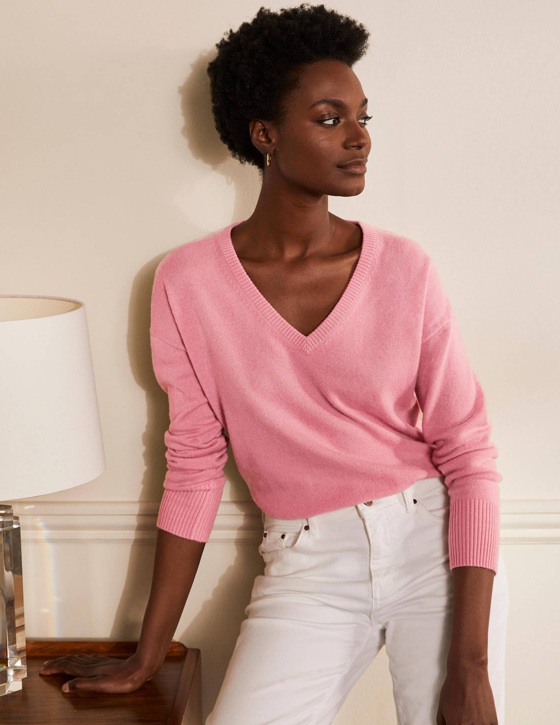 Cashmere V-neck Relaxed Jumper-Formica Pink-1