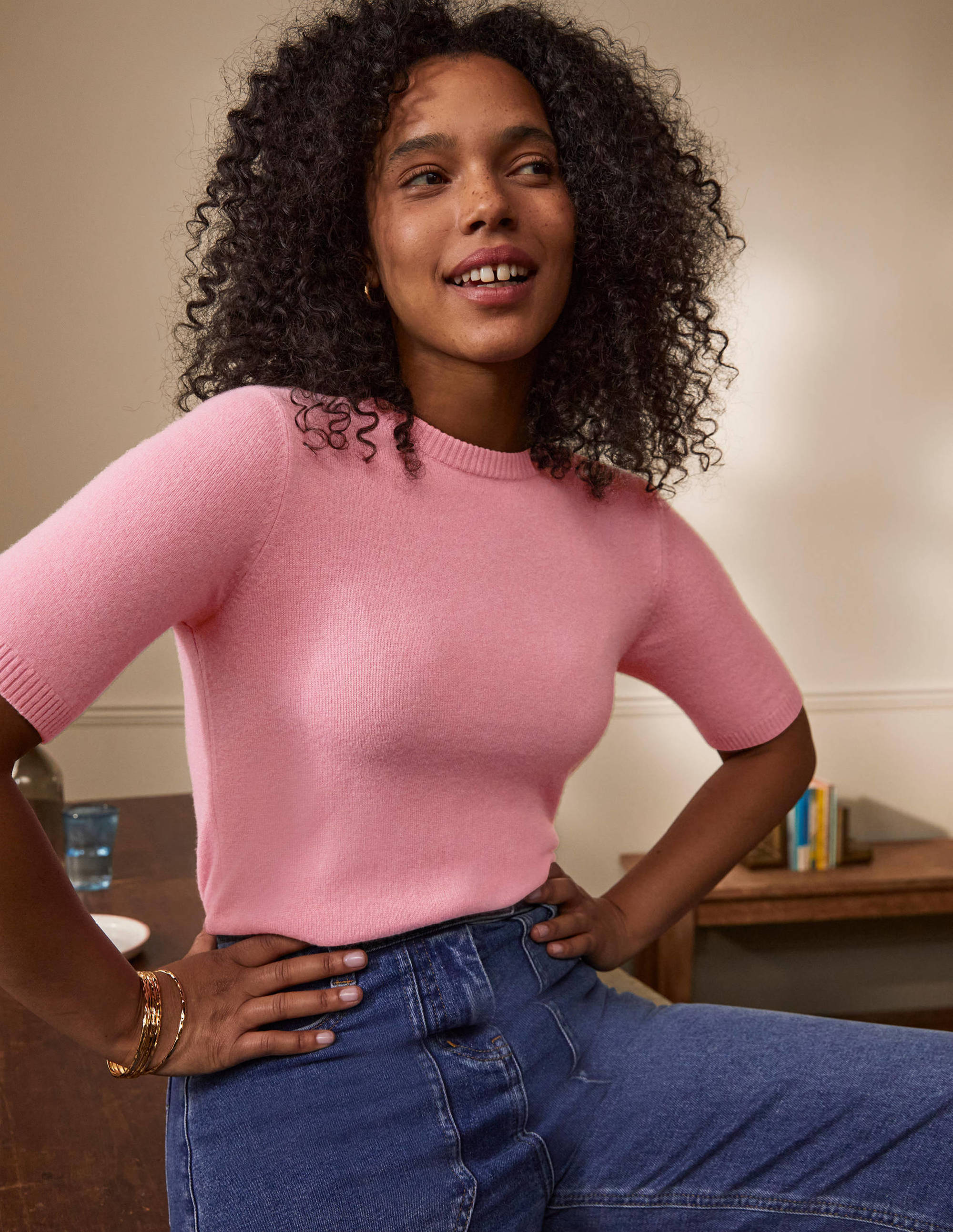 Cashmere Knitted Top-Rose Quartz Pink - Image 1