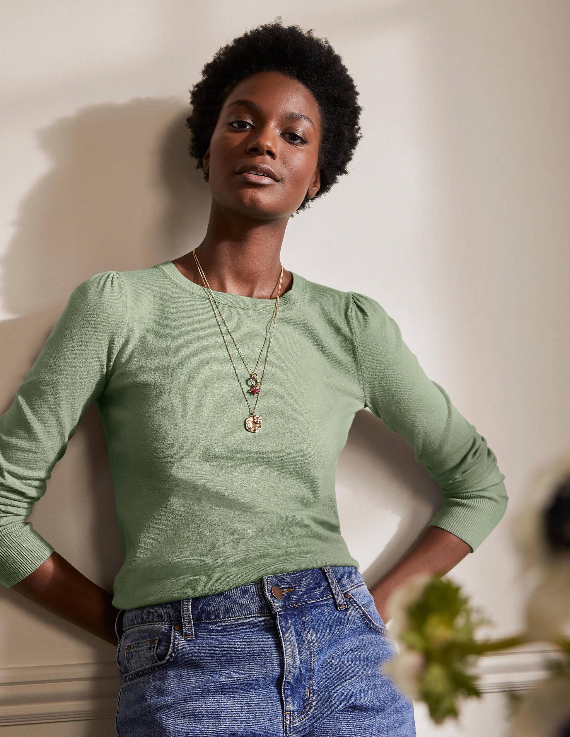 Cotton Crew Neck Jumper-Duck Egg-1