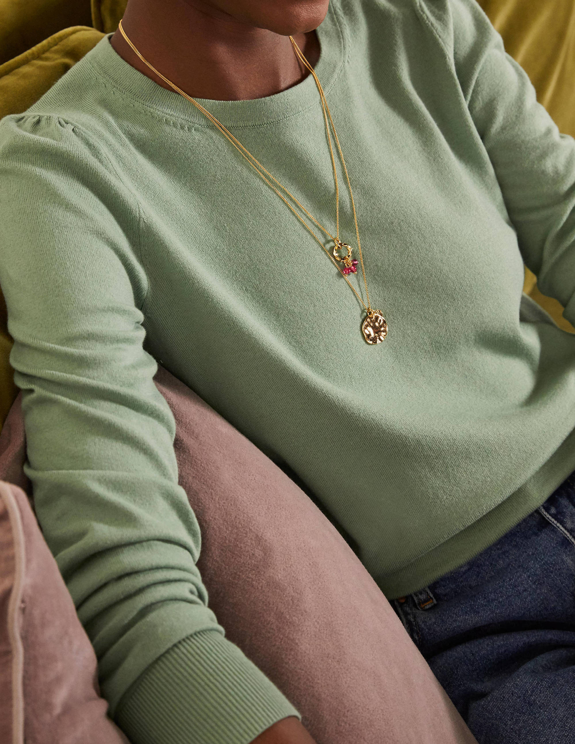 Cotton Crew Neck Jumper-Duck Egg - Image 2