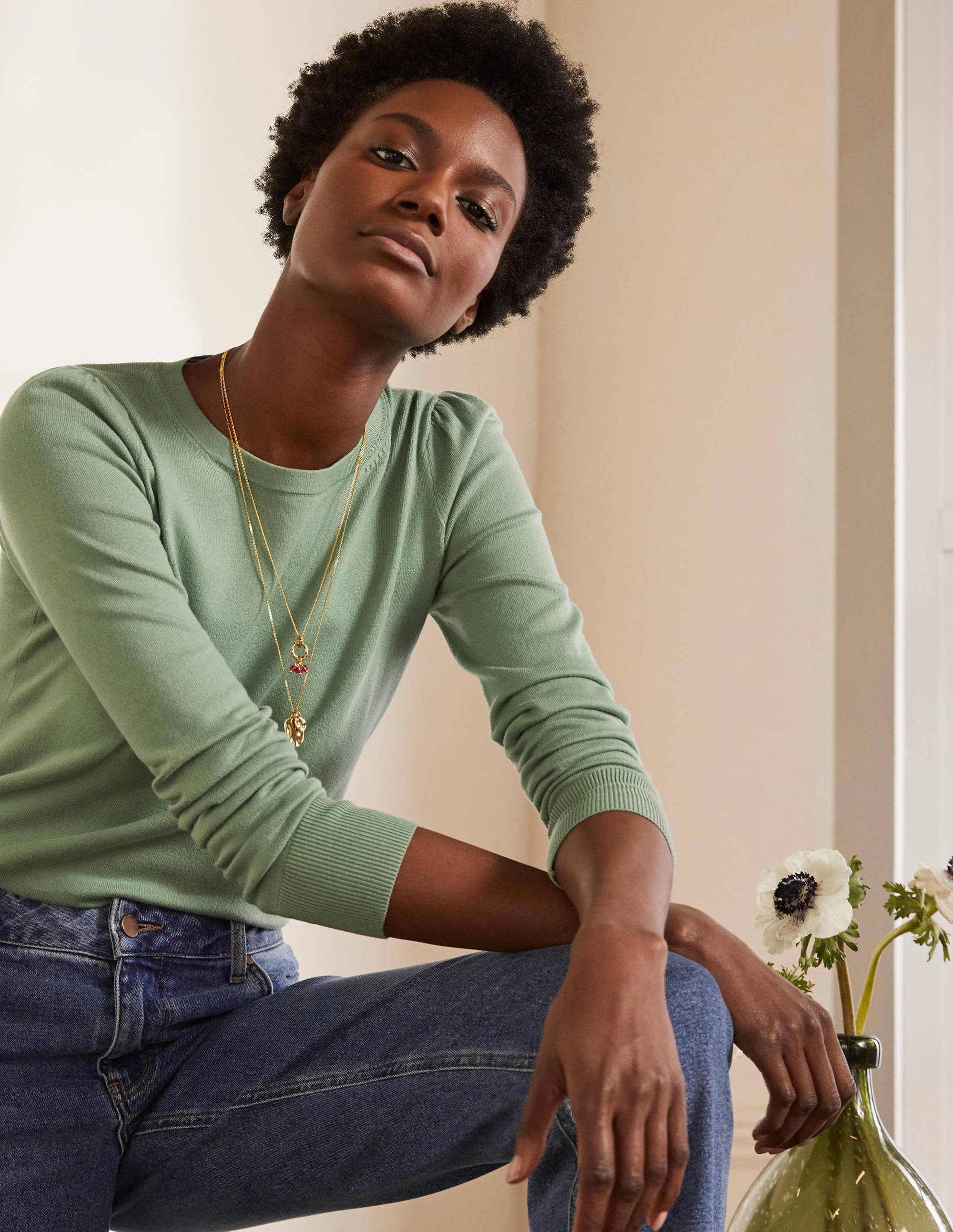 Cotton Crew Neck Jumper-Duck Egg - Image 4