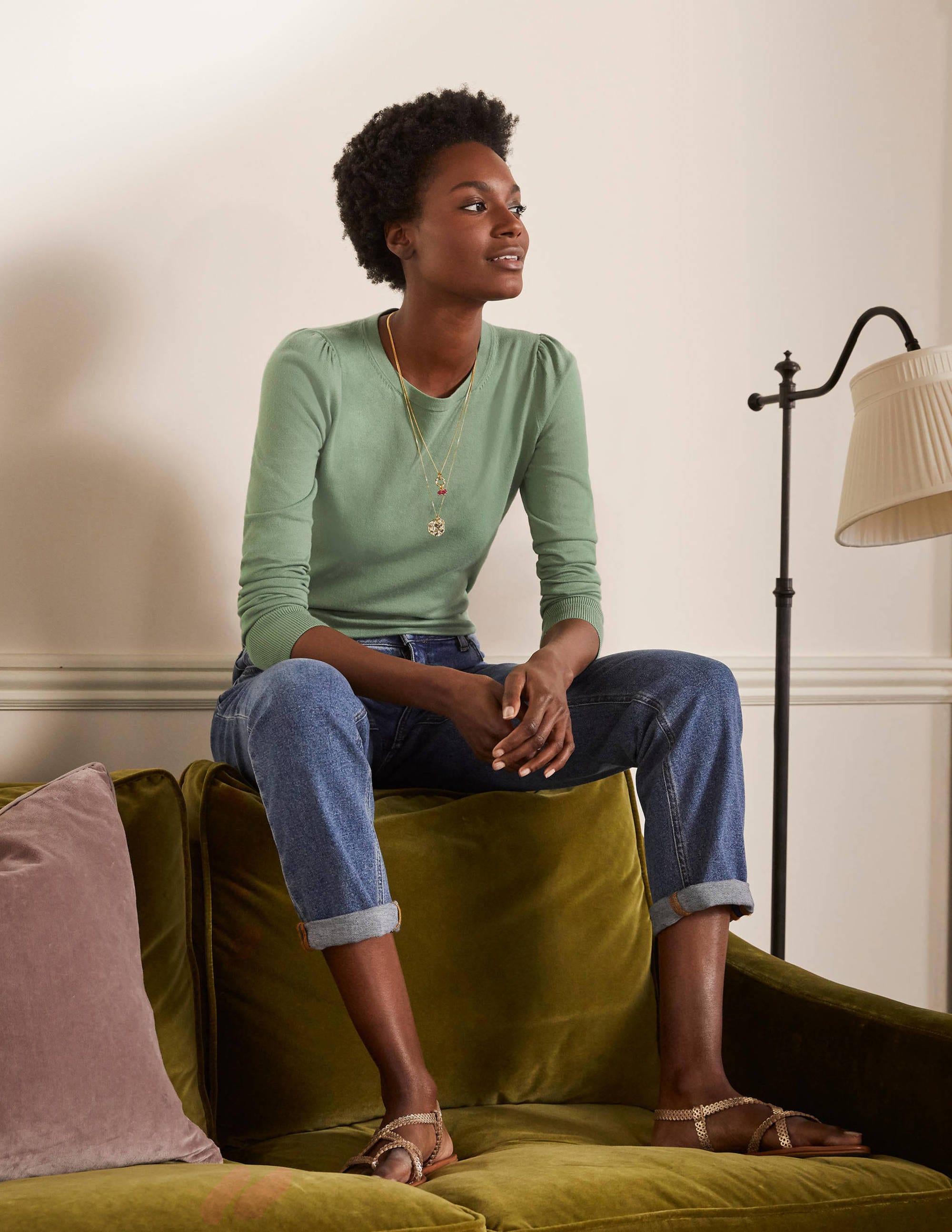 Cotton Crew Neck Jumper-Duck Egg - Image 5