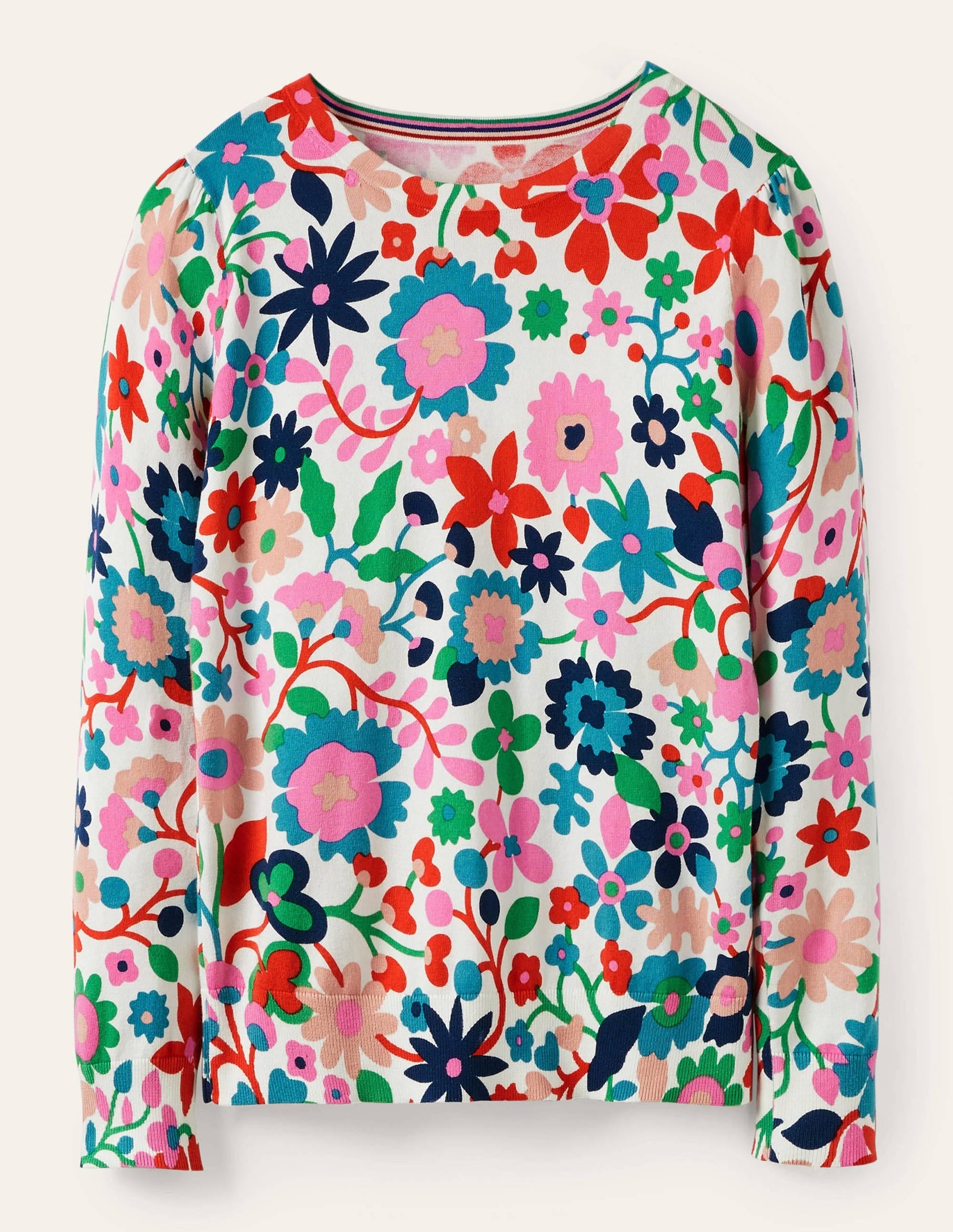 Cotton Crew Neck Jumper-Ivory, Prairie Floral-5