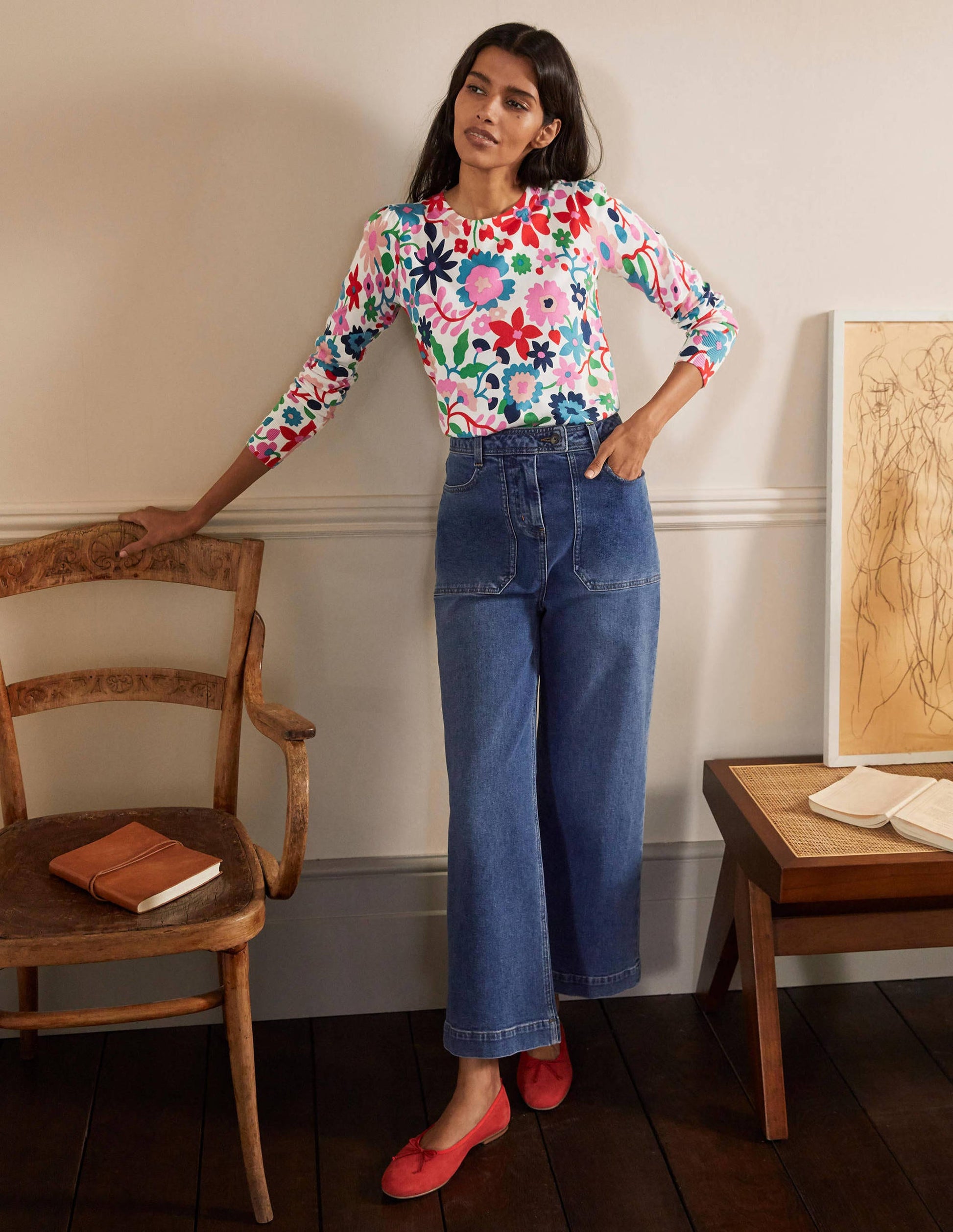 Cotton Crew Neck Jumper-Ivory, Prairie Floral-4