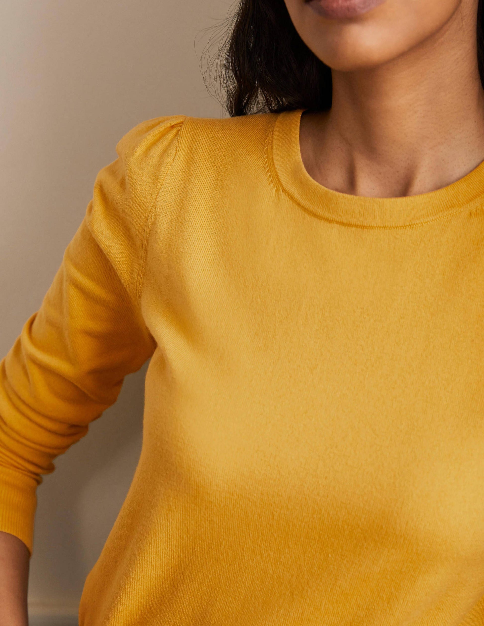 Cotton Crew Neck Jumper-Honey Gold-2