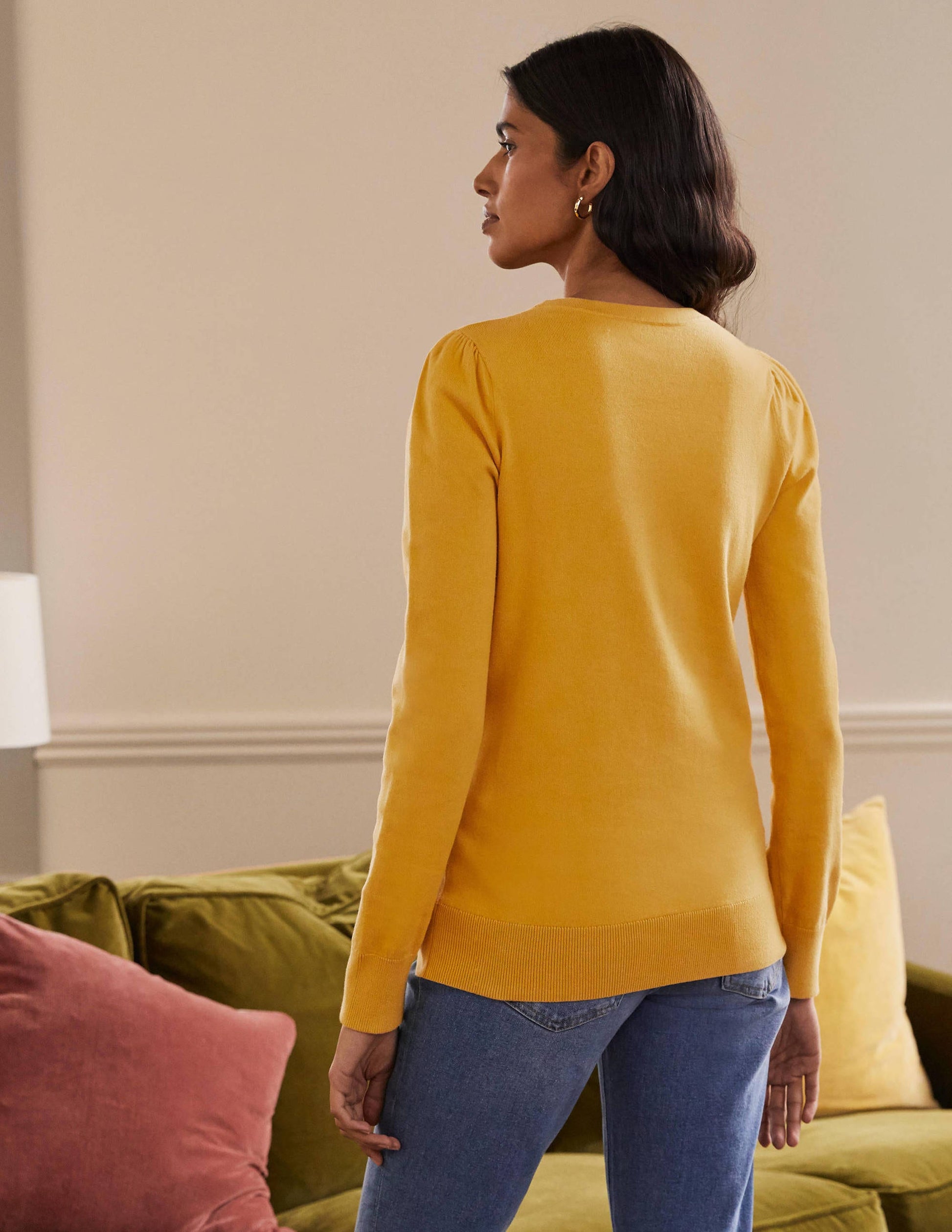 Cotton Crew Neck Jumper-Honey Gold-3