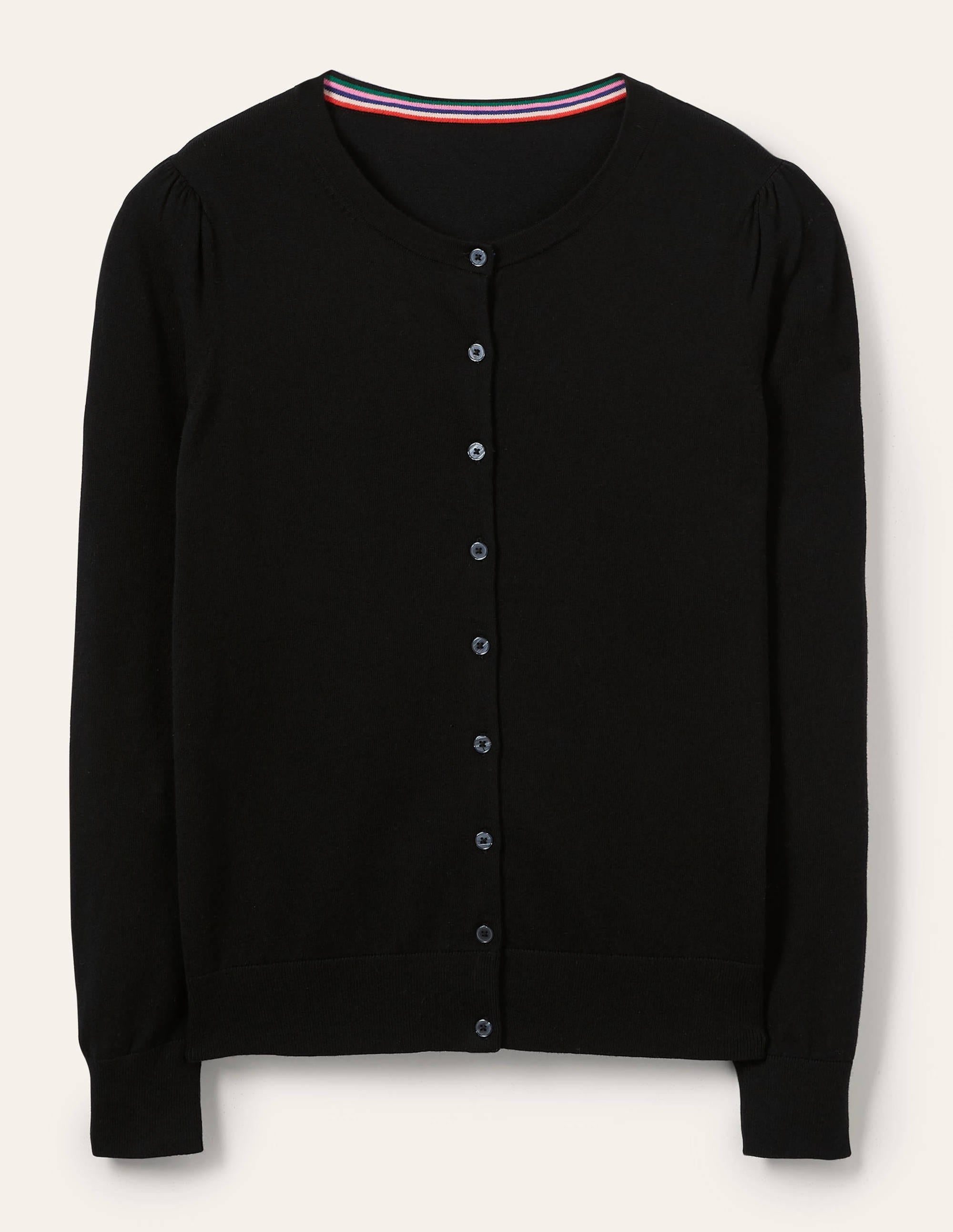 Cotton Crew Neck Cardigan-Black - Image 5