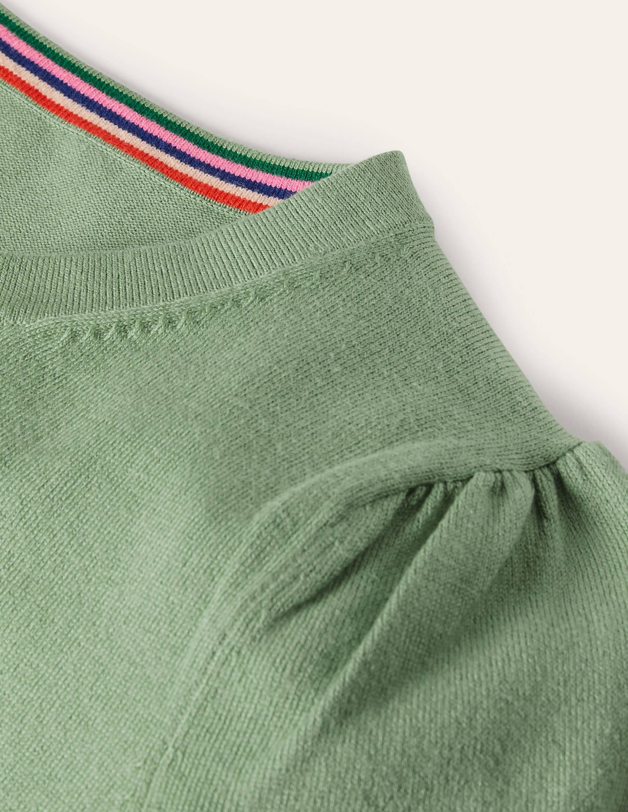 Cotton Crew Neck Cardigan-Duck Egg - Image 6