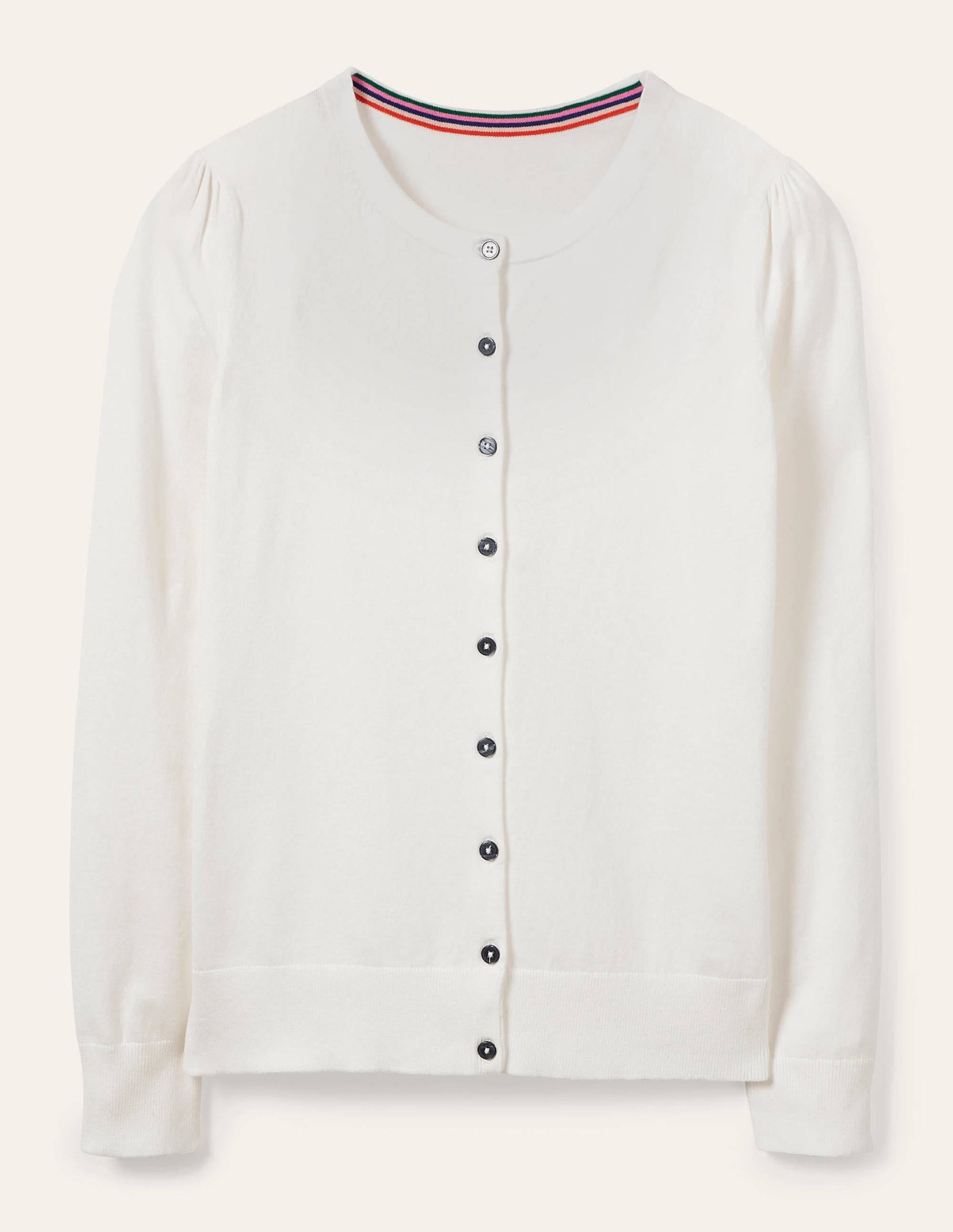 Cotton Crew Neck Cardigan-Ivory-5