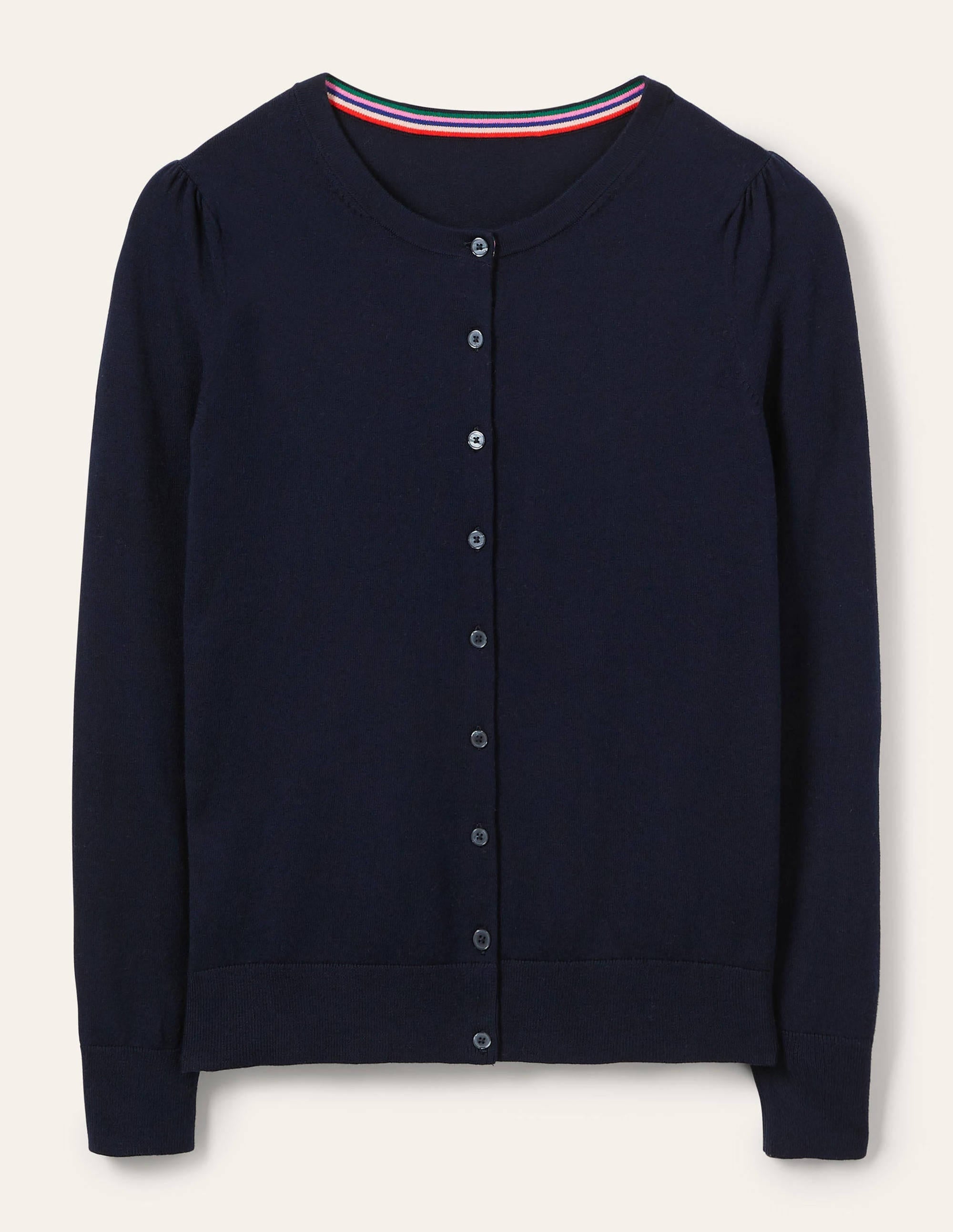 Cotton Crew Neck Cardigan-Navy - Image 5