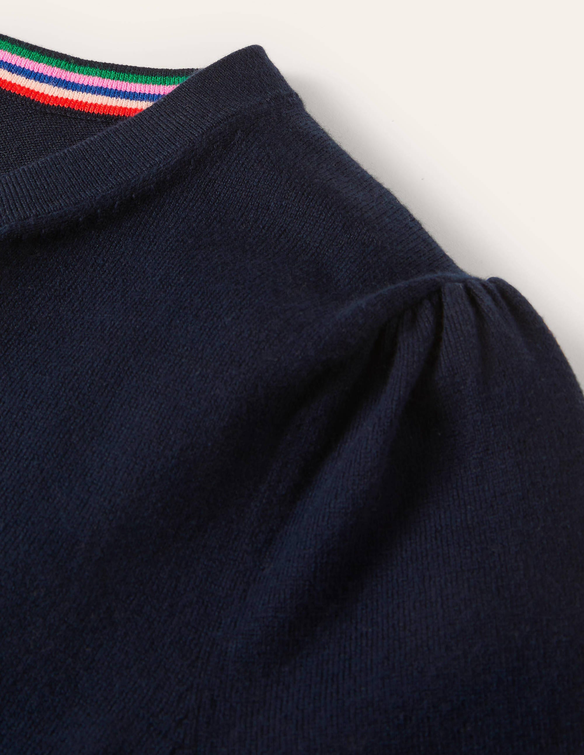 Cotton Crew Neck Cardigan-Navy - Image 6