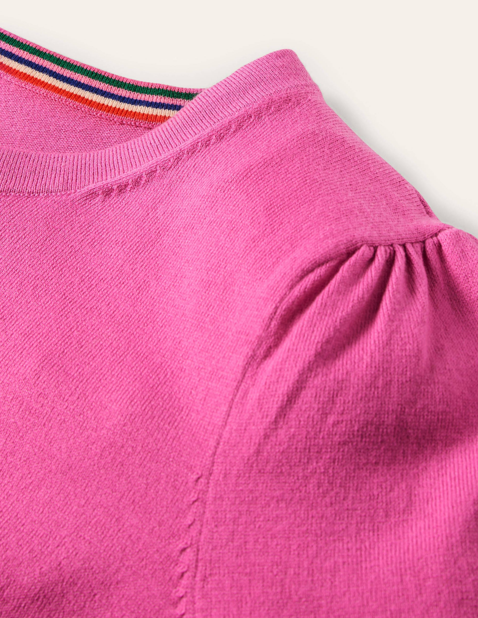 Cotton Crew Neck Cardigan-Candy Pink-6
