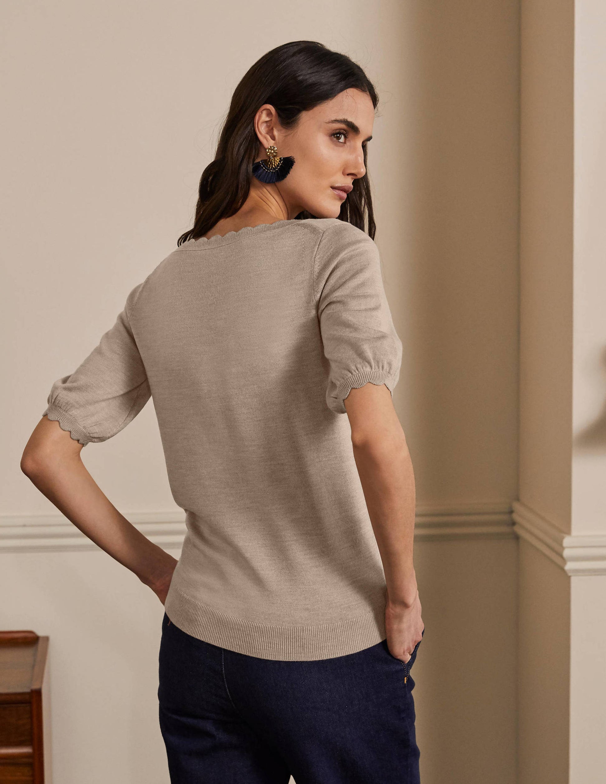 Merino Scallop Knitted Top-Mink Melange-3