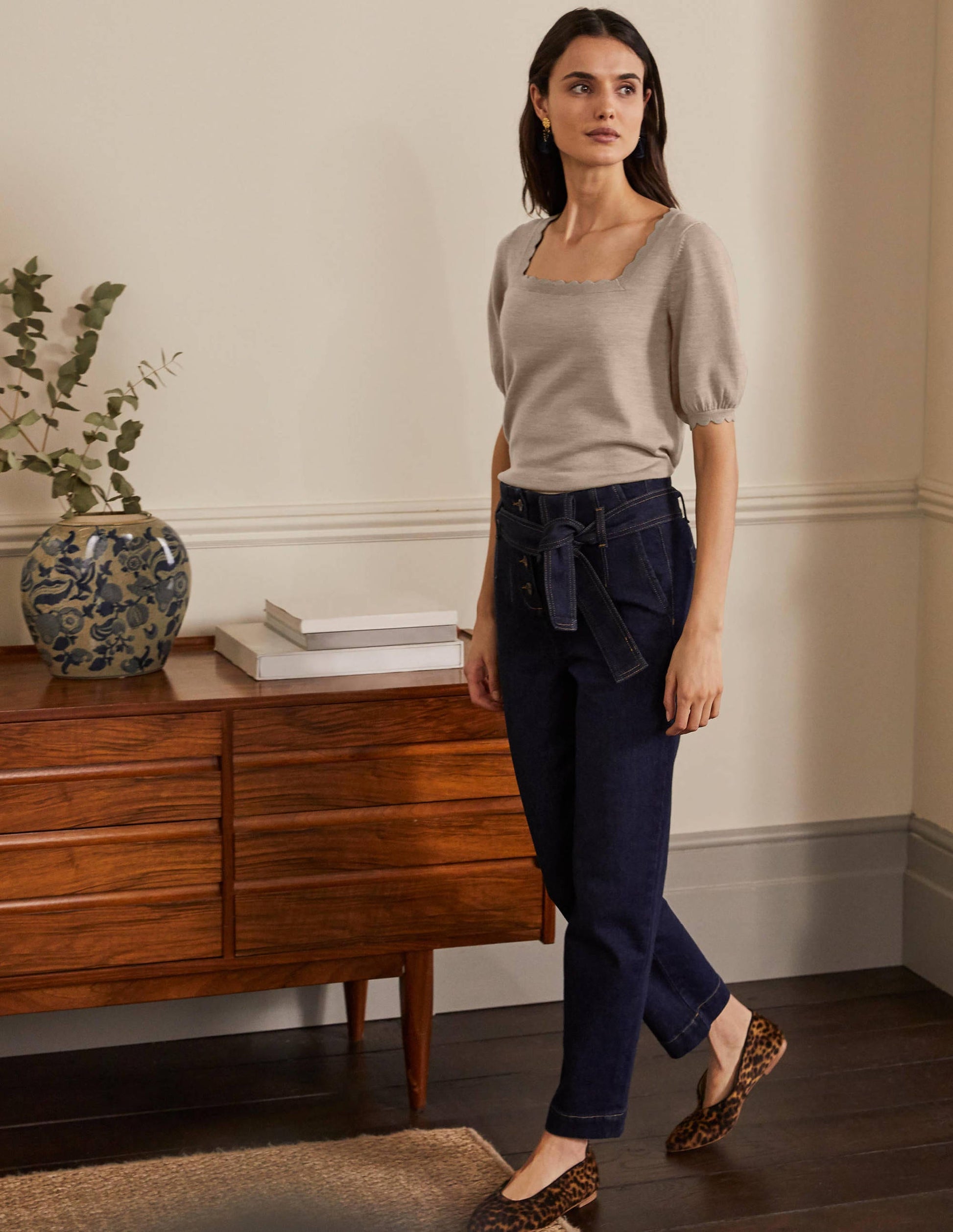 Merino Scallop Knitted Top-Mink Melange-4