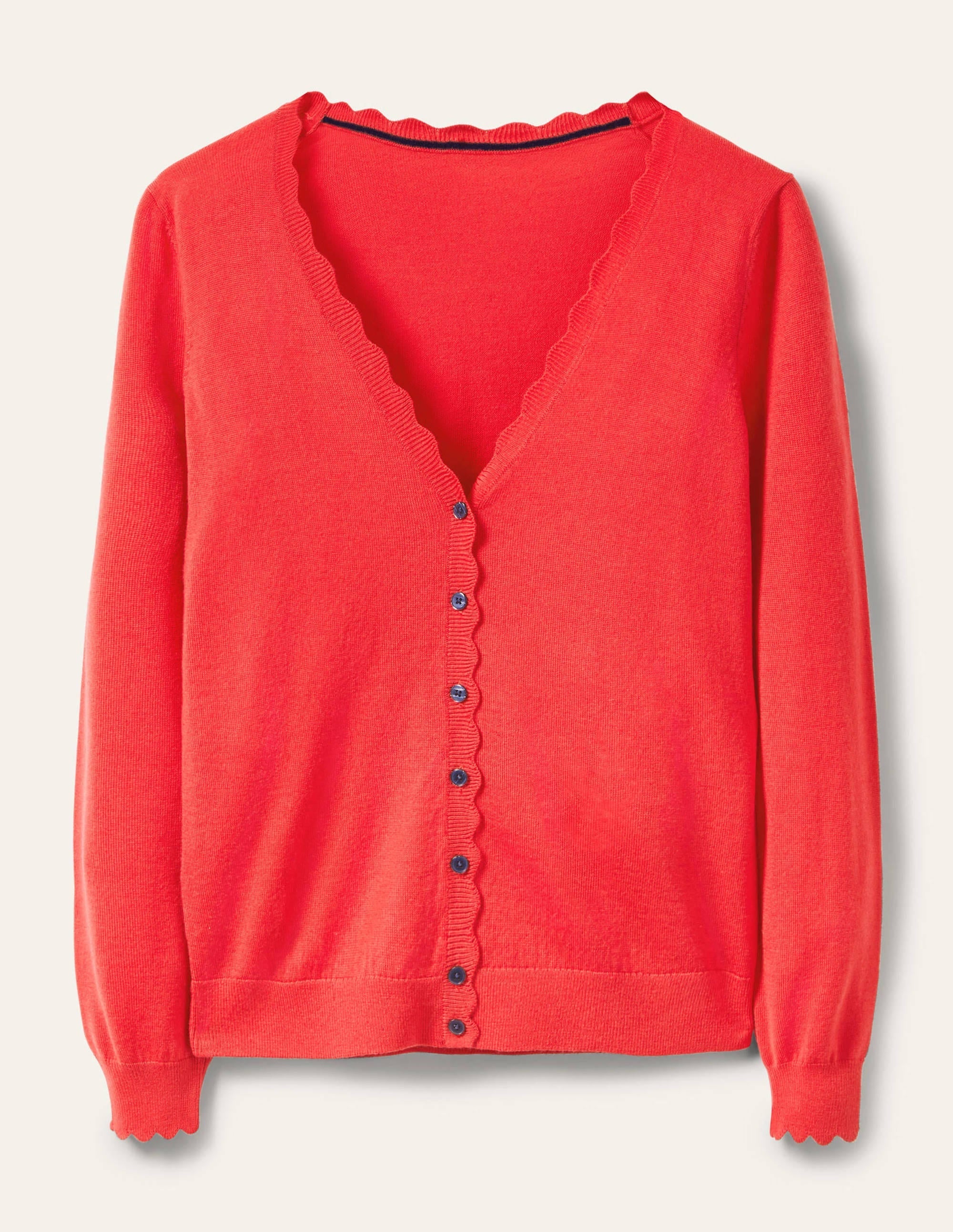 Merino Scallop Trim Cardigan-Cherry Red - Image 5