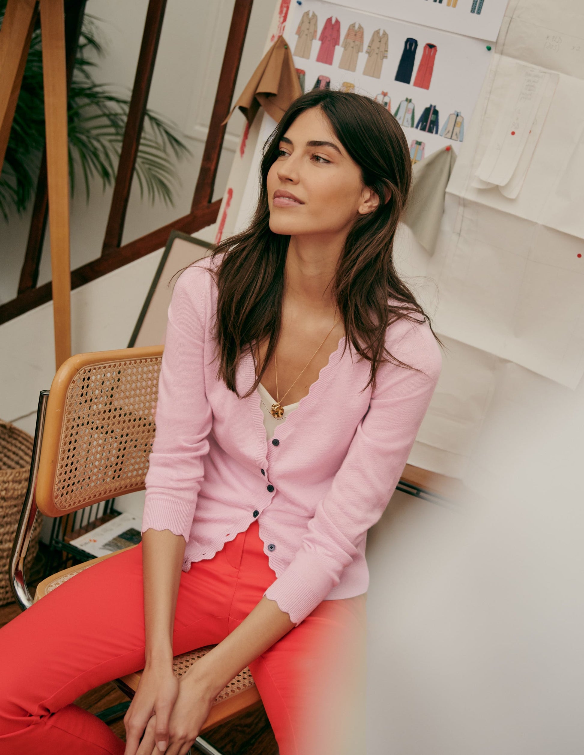 Merino Scallop Trim Cardigan-Coconut Ice-5