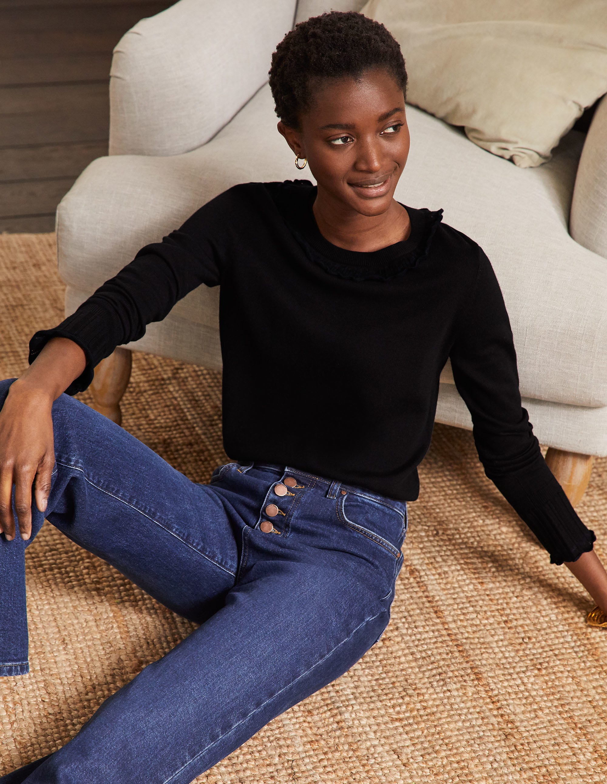 Aimee Pointelle Jumper-Black - Image 1