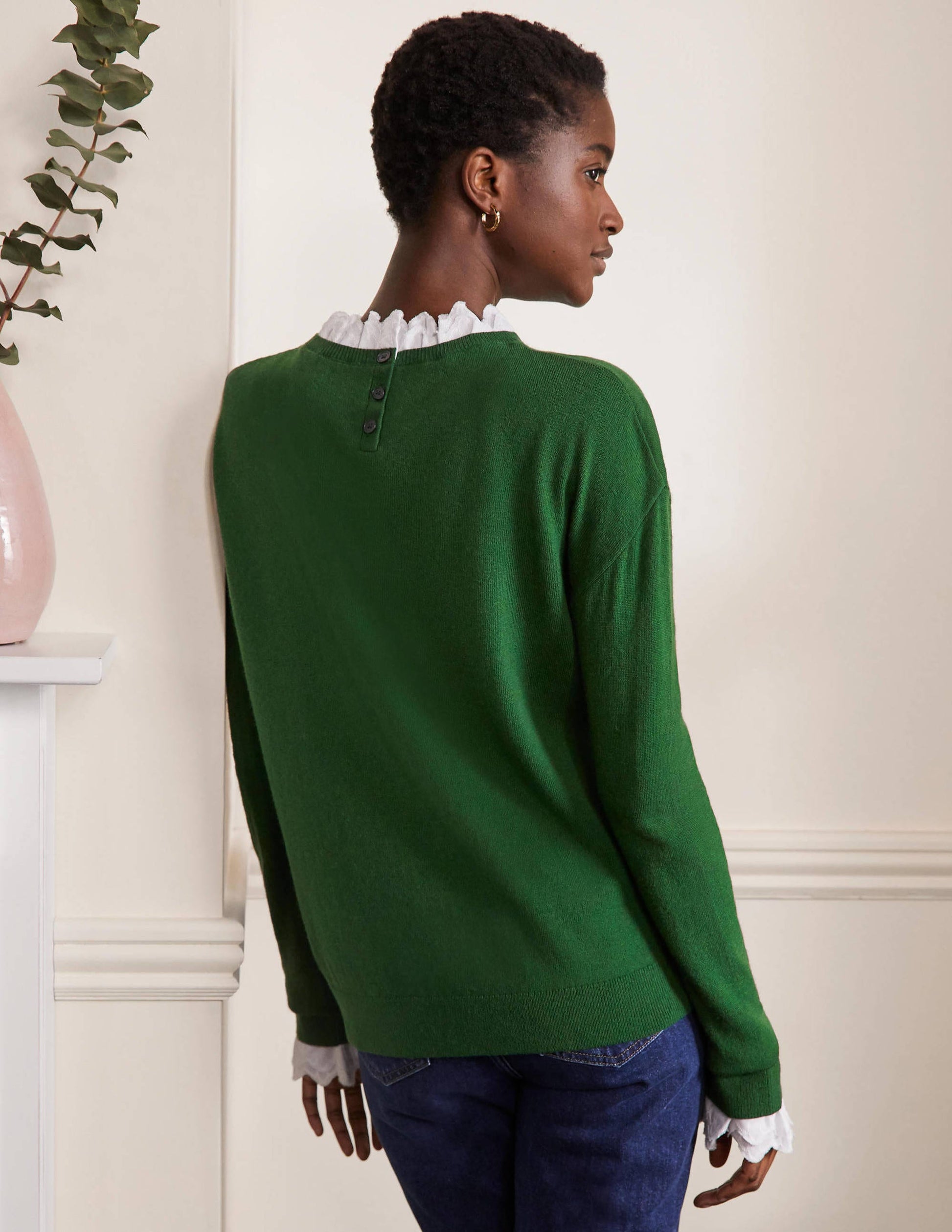 Lydia Woven Frill Jumper-Conifer-2