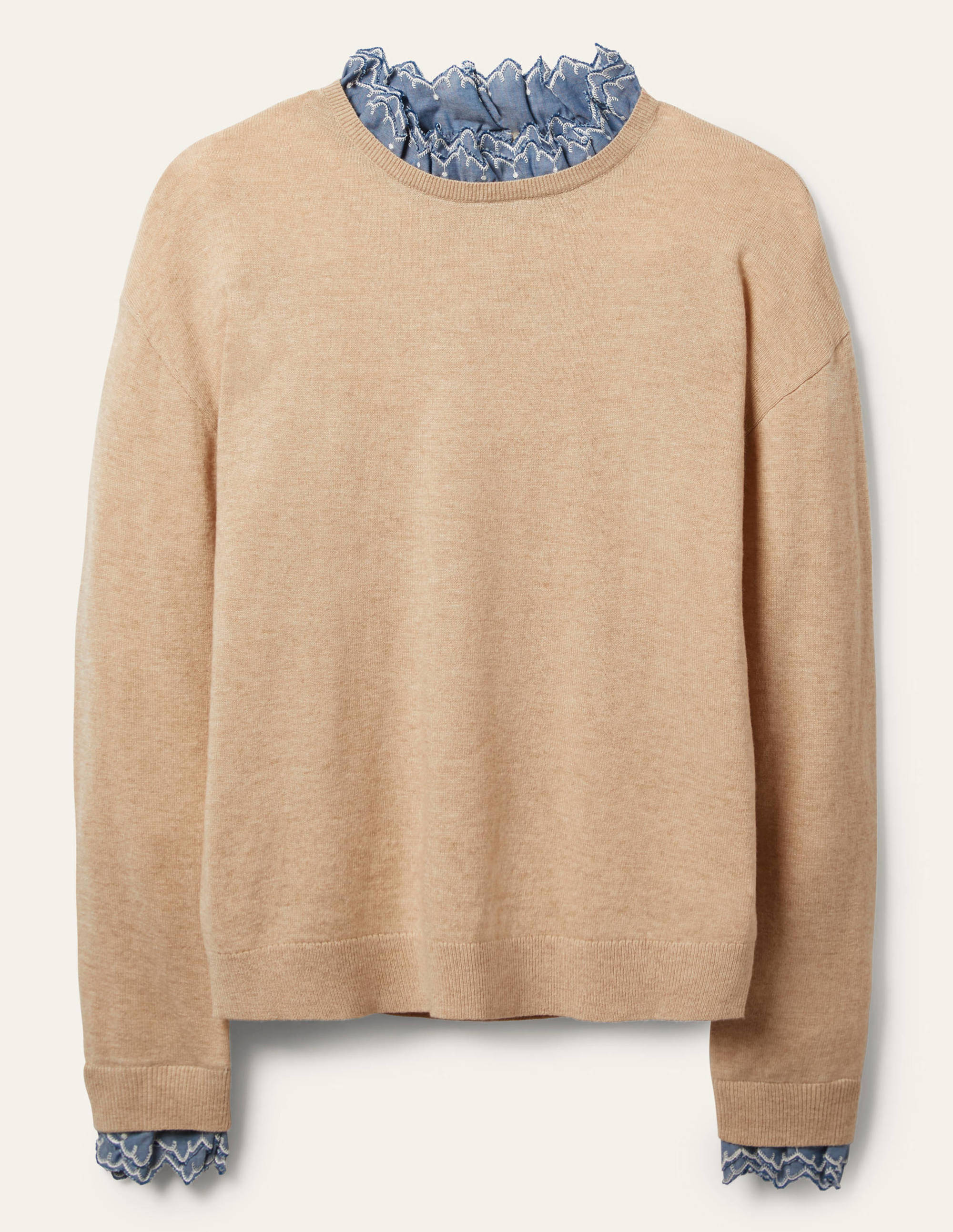 Lydia Woven Frill Jumper-Oatmeal Melange - Image 5