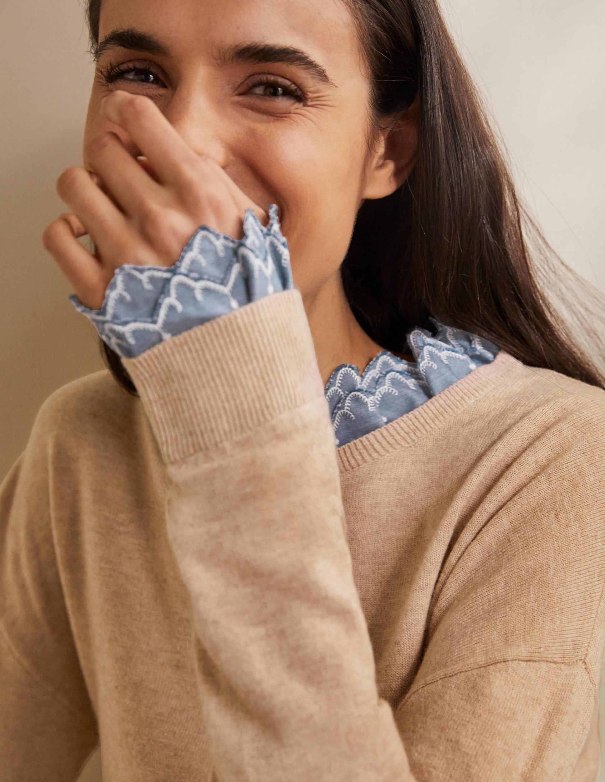 Lydia Woven Frill Jumper-Oatmeal Melange-2
