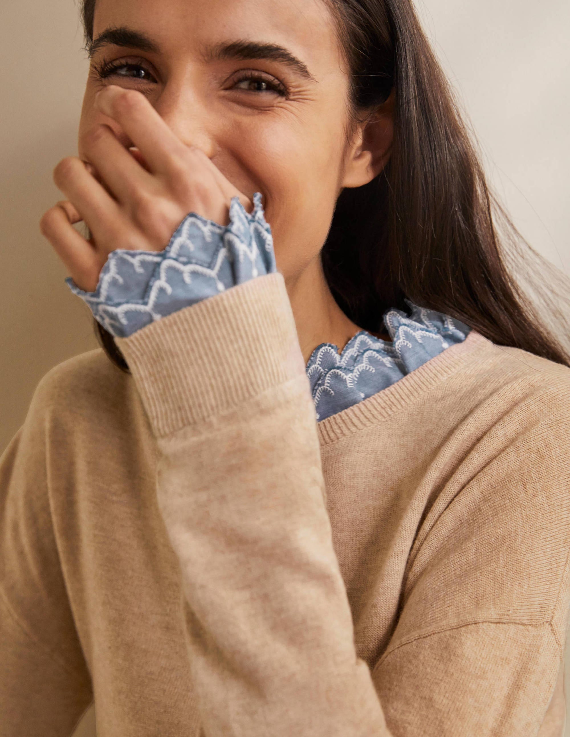 Lydia Woven Frill Jumper-Oatmeal Melange - Image 2