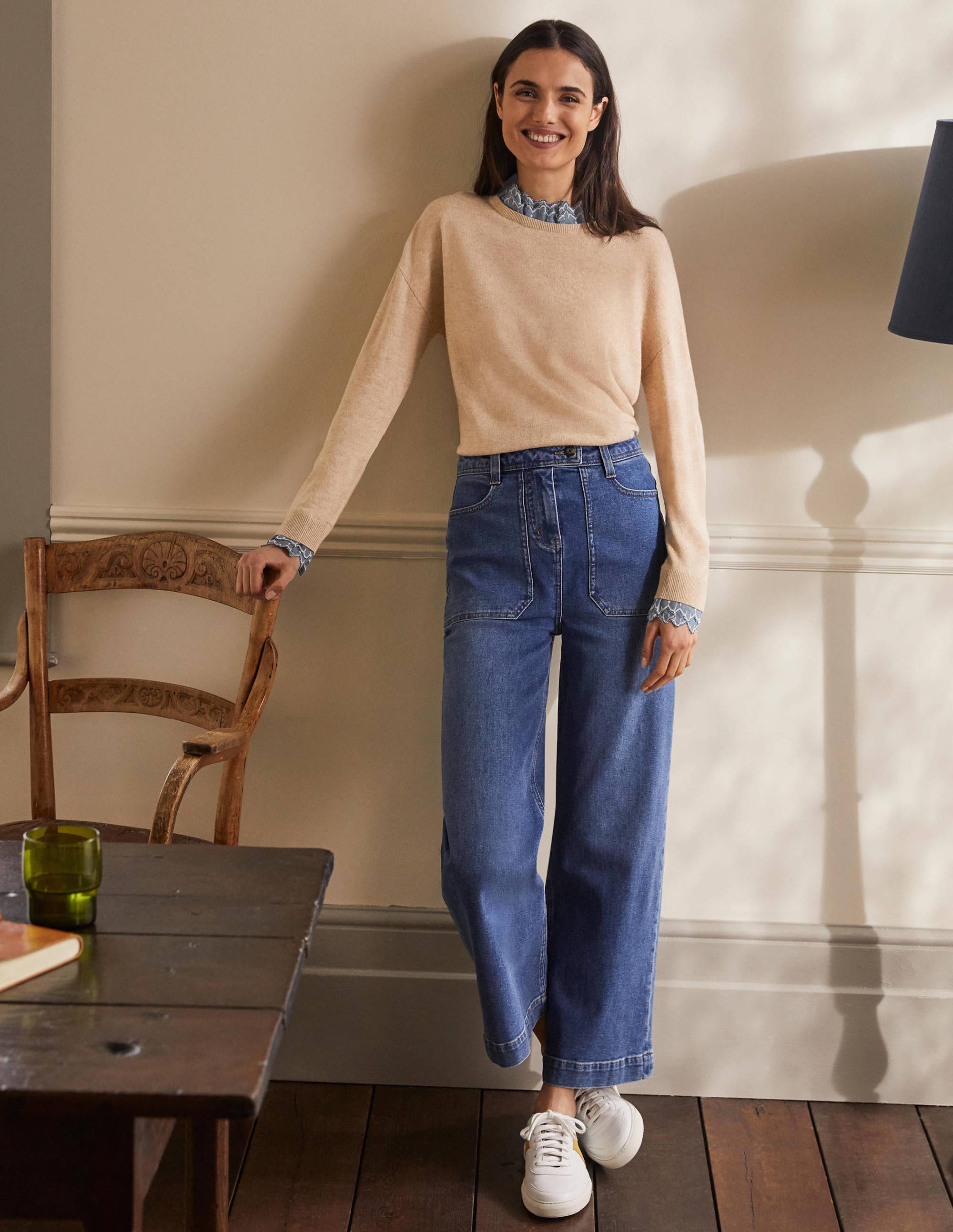 Lydia Woven Frill Jumper-Oatmeal Melange - Image 4