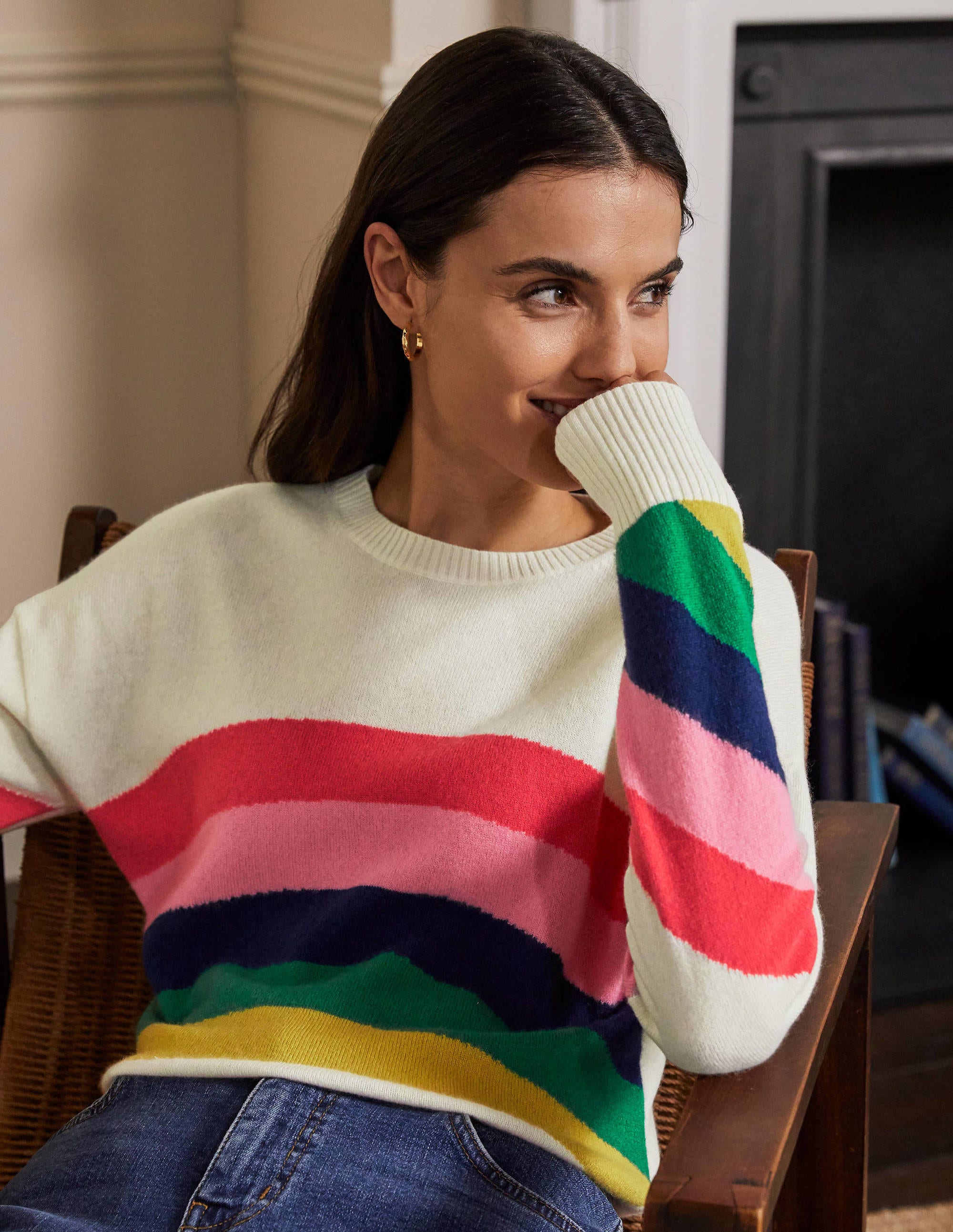 Margot Cashmere Jumper-Ivory/Rainbow Stripe - Image 1