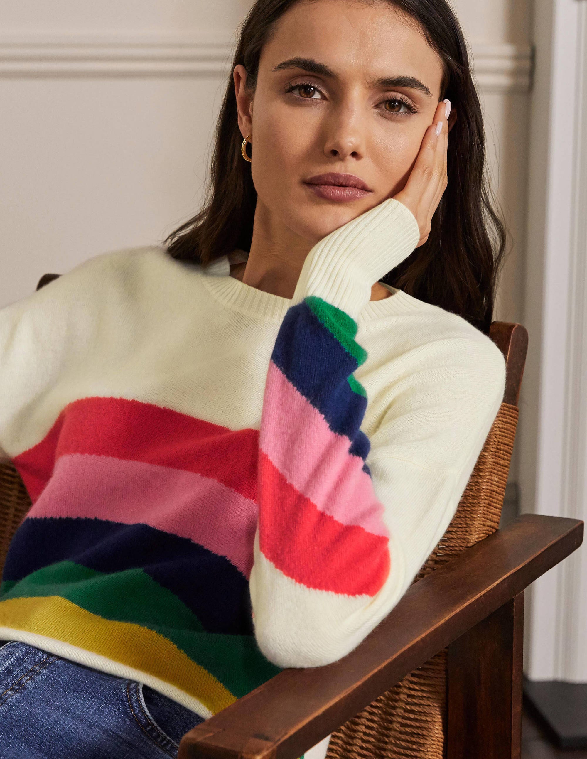 Margot Cashmere Jumper-Ivory/Rainbow Stripe - Image 2