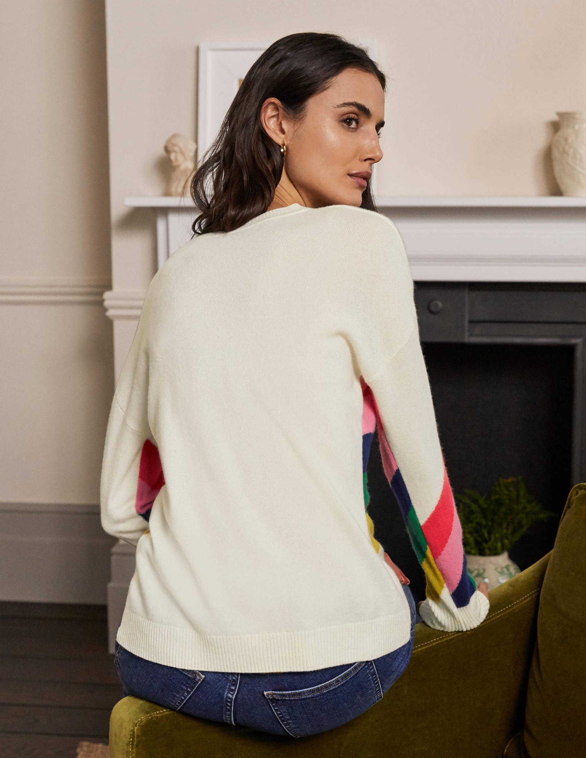 Margot Cashmere Jumper-Ivory/Rainbow Stripe - Image 3
