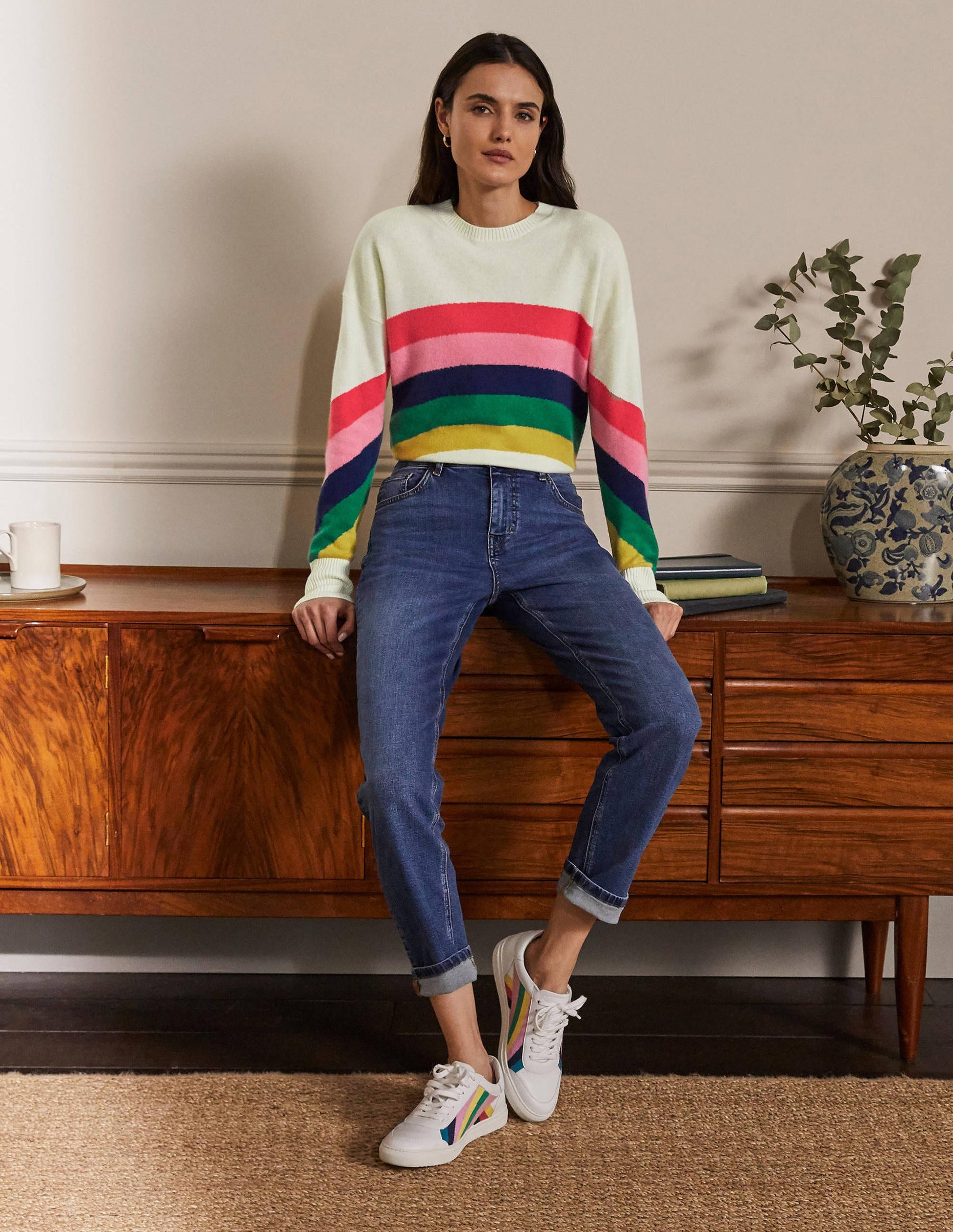 Margot Cashmere Jumper-Ivory/Rainbow Stripe-5