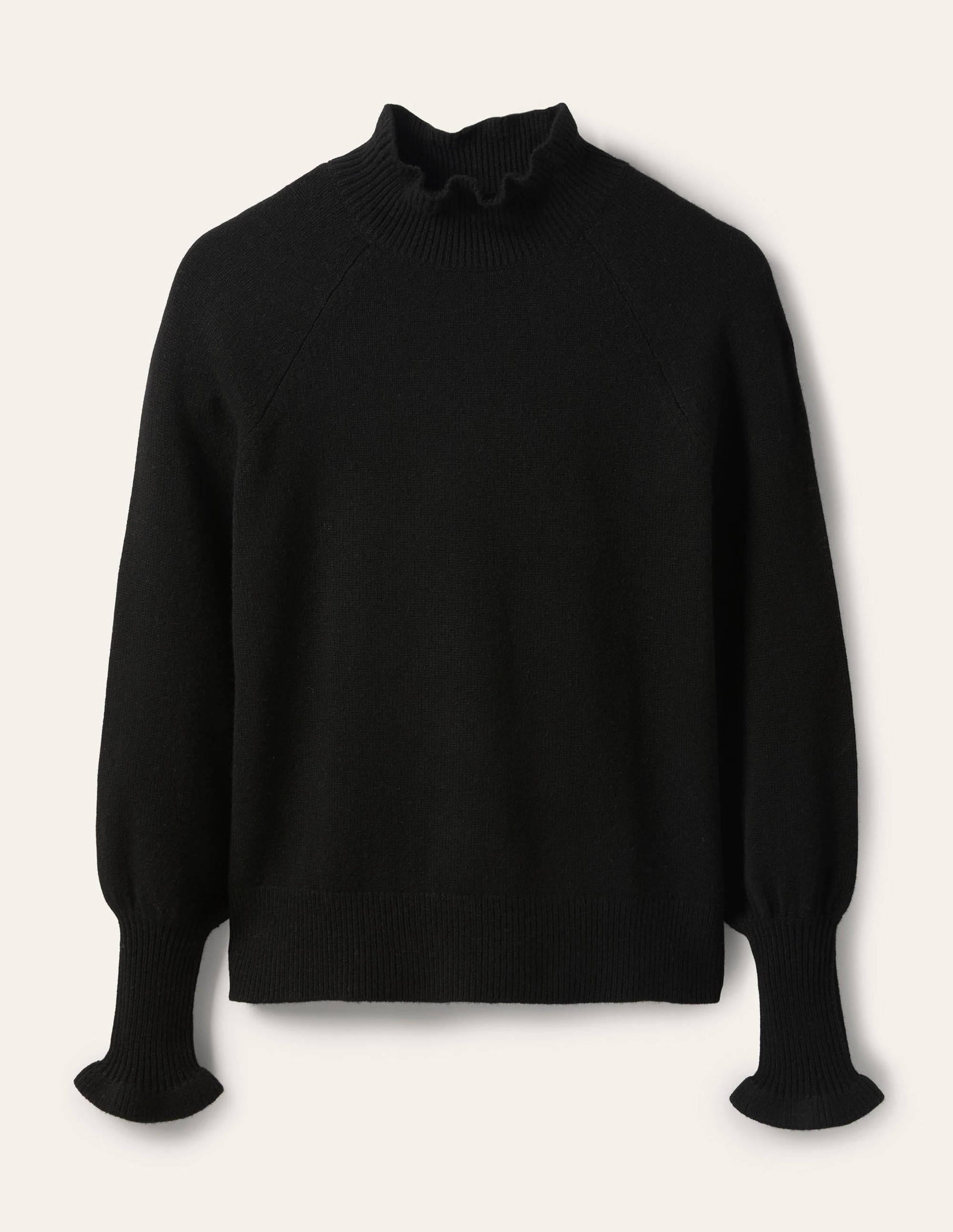 Cashmere Frill Neck Jumper-Black-5