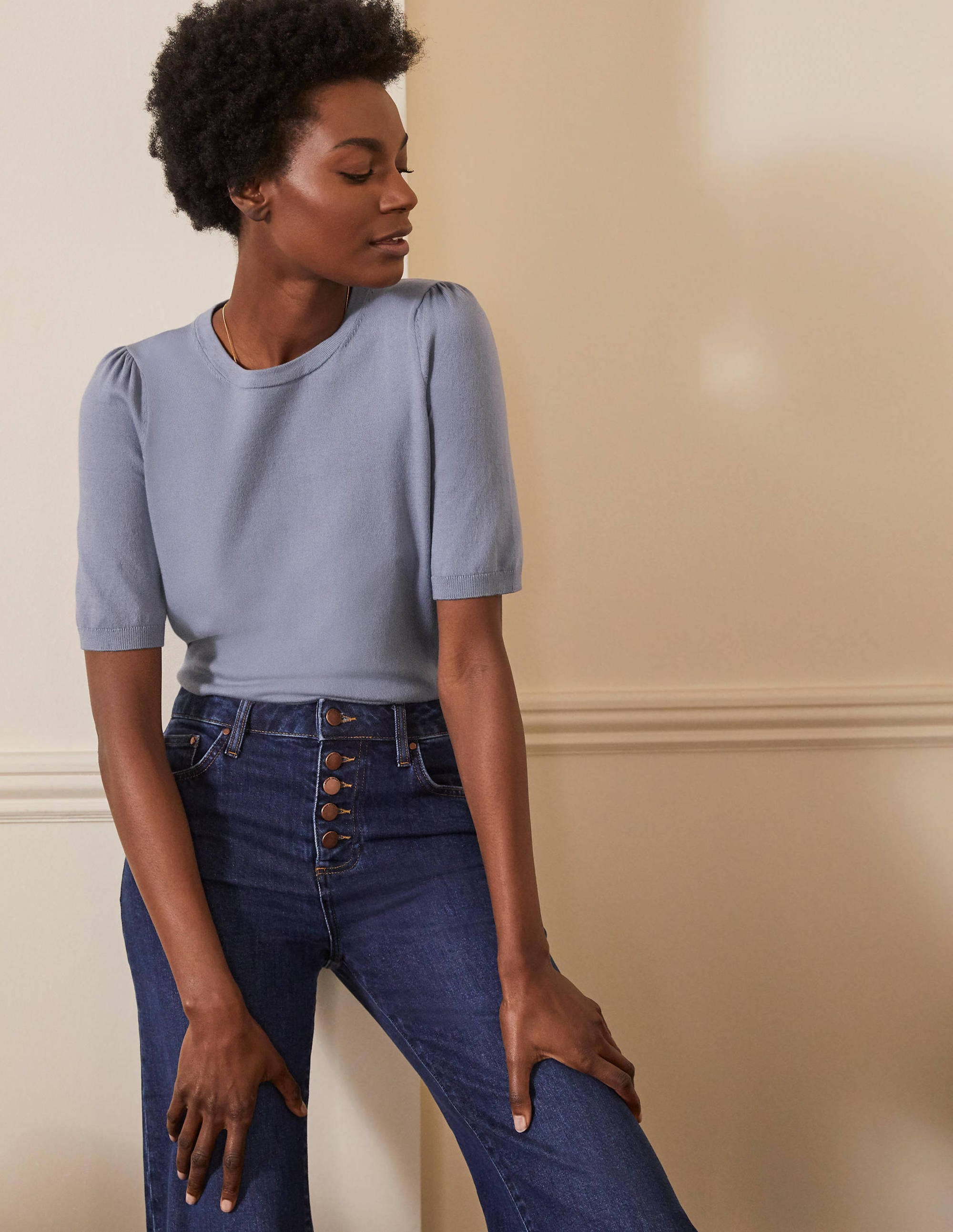 Cotton Crew Knitted Top-River - Image 1