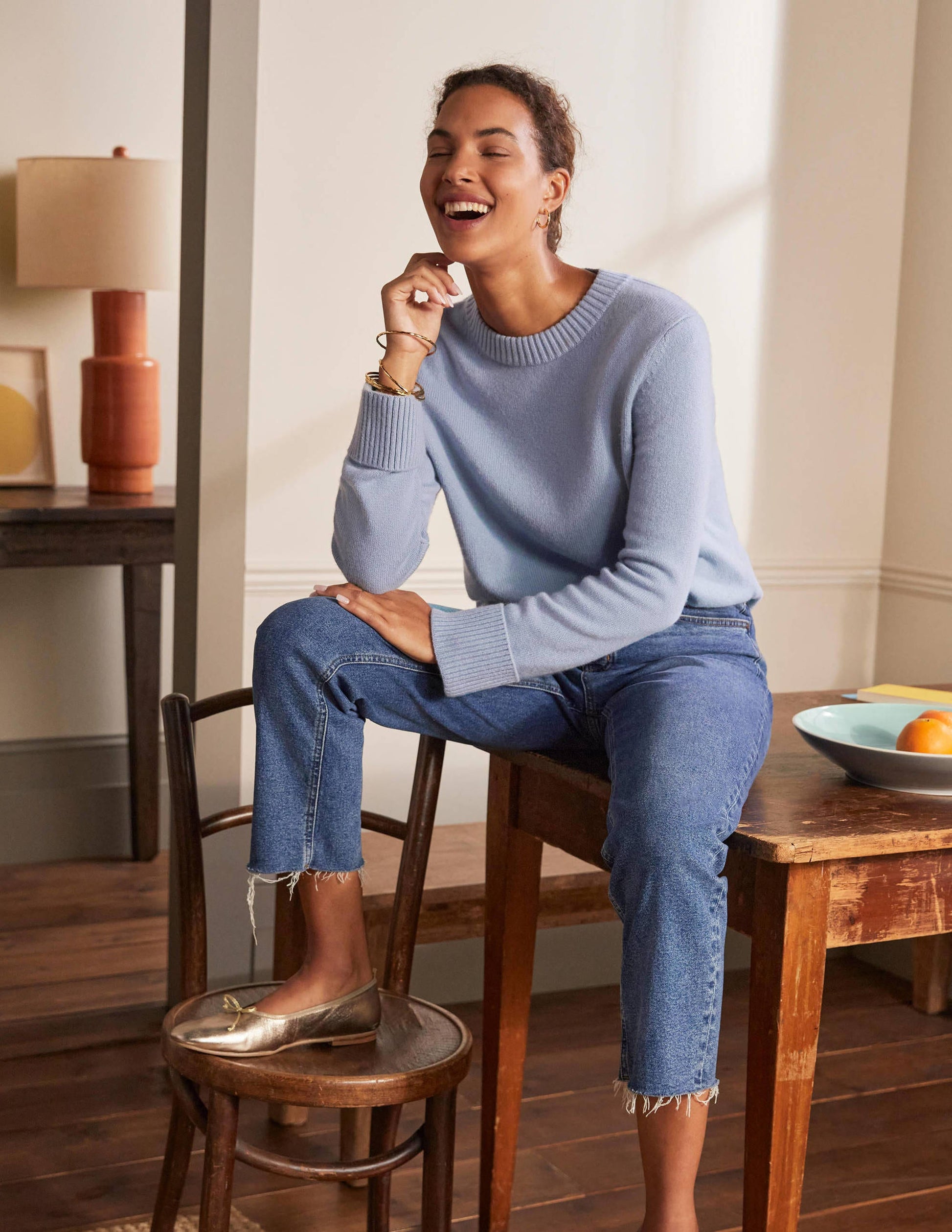 Cashmere Cuff Detail Jumper-Lapis Light Blue-1