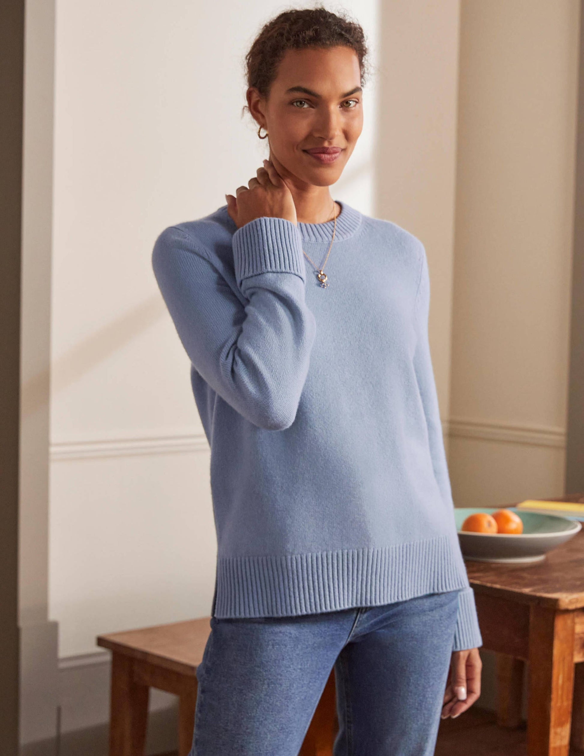 Cashmere Cuff Detail Jumper-Lapis Light Blue-4