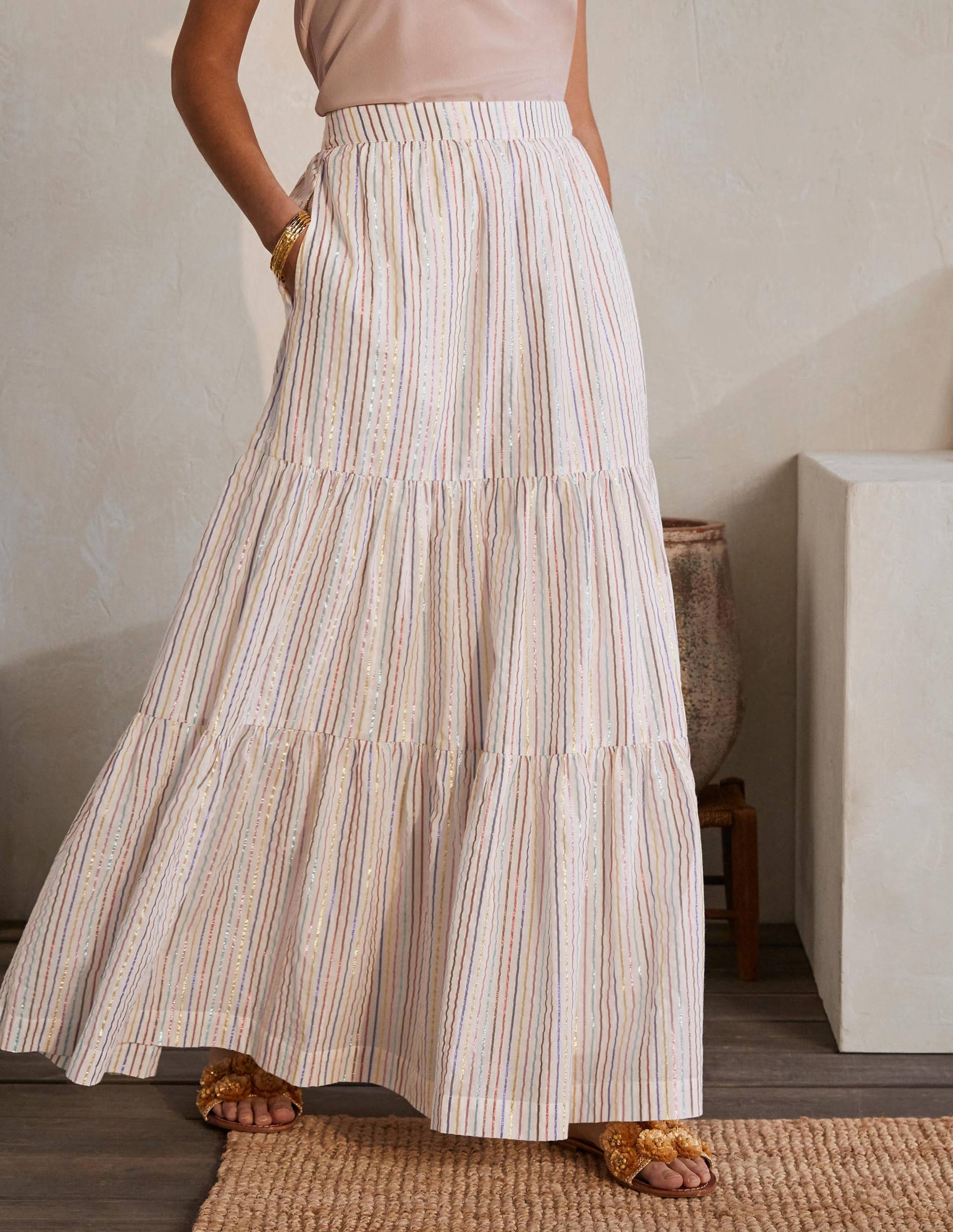 Lorna Tiered Maxi Skirt-Multi Lurex Woven Stripe-1