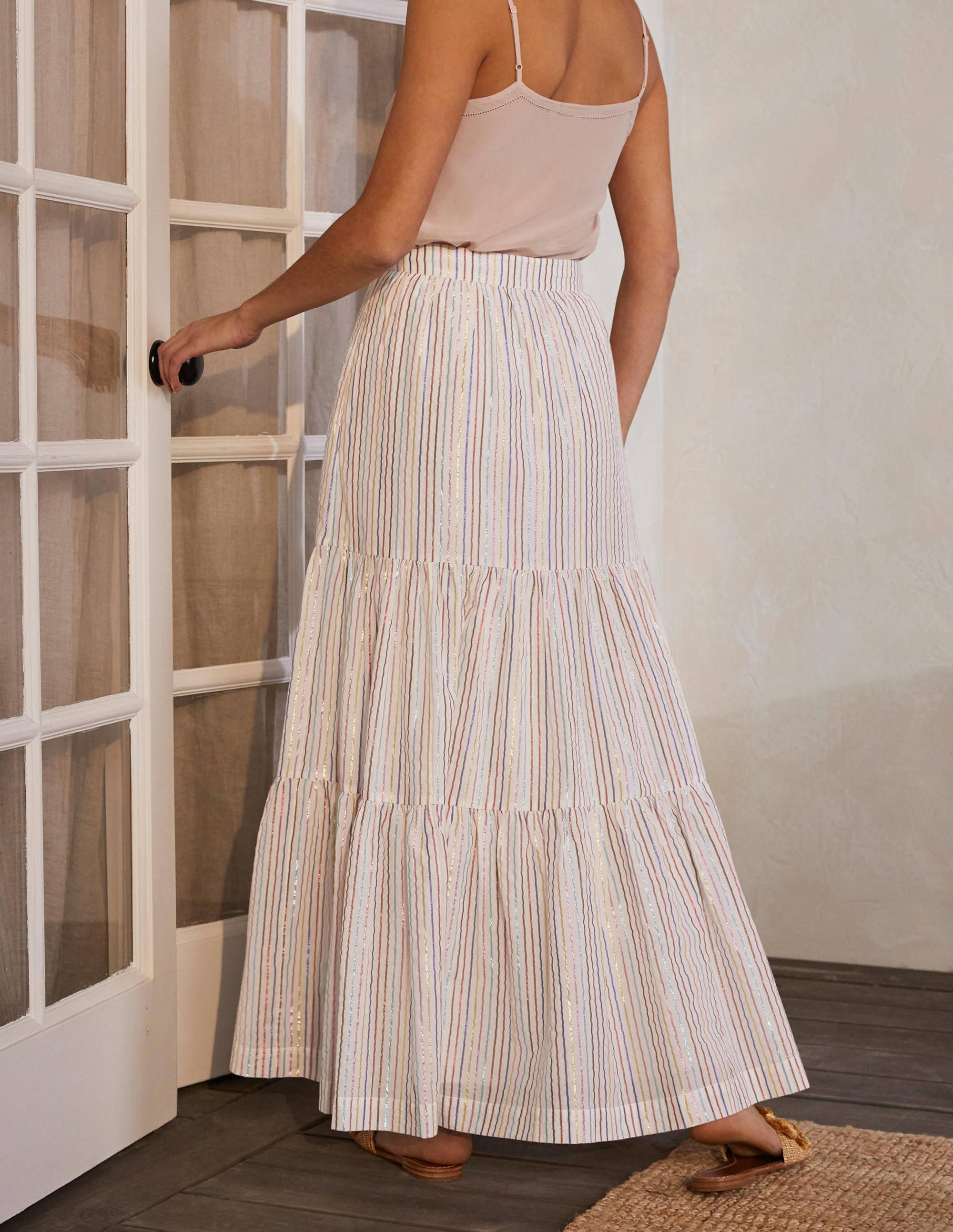 Lorna Tiered Maxi Skirt-Multi Lurex Woven Stripe - Image 2