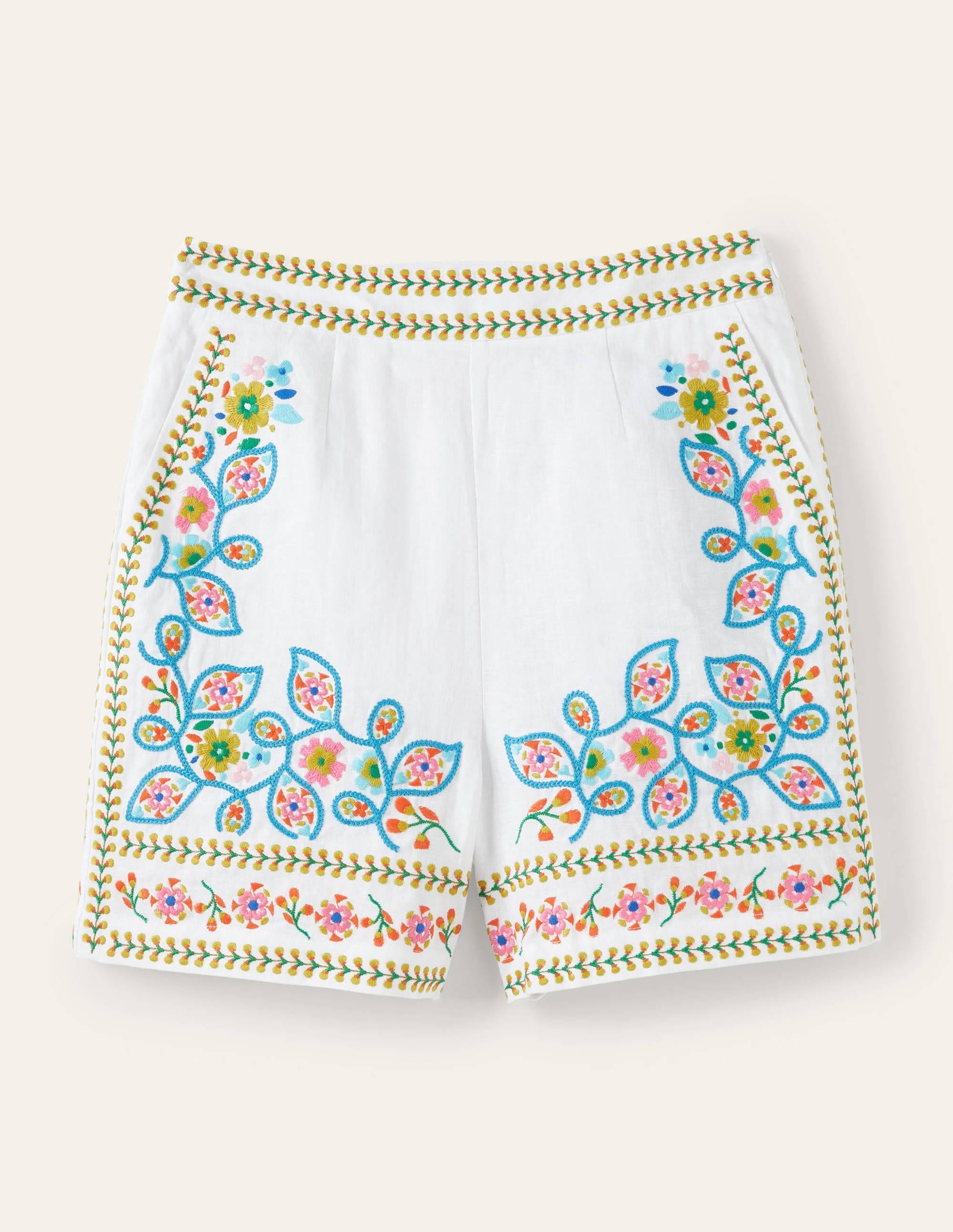 Georgina Linen Shorts-White, Embroidery - Image 5