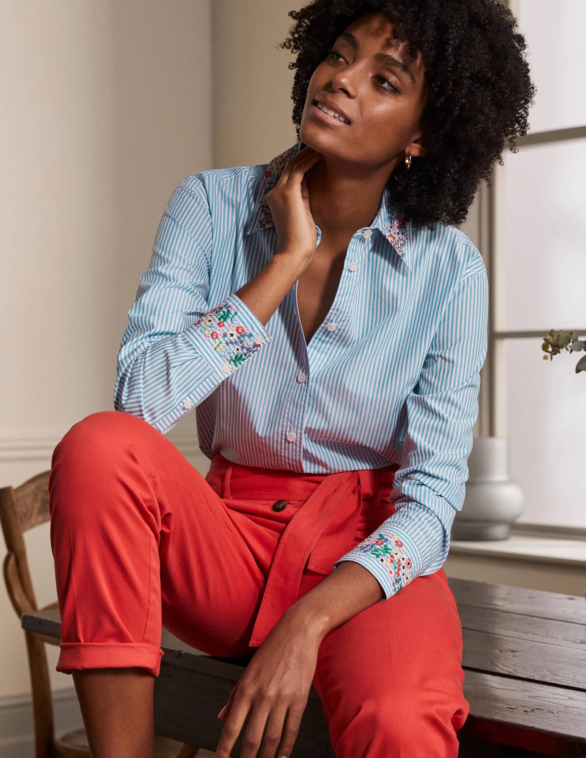 Agnes Oversized Shirt-Fine Blue Ticking Stripe-1