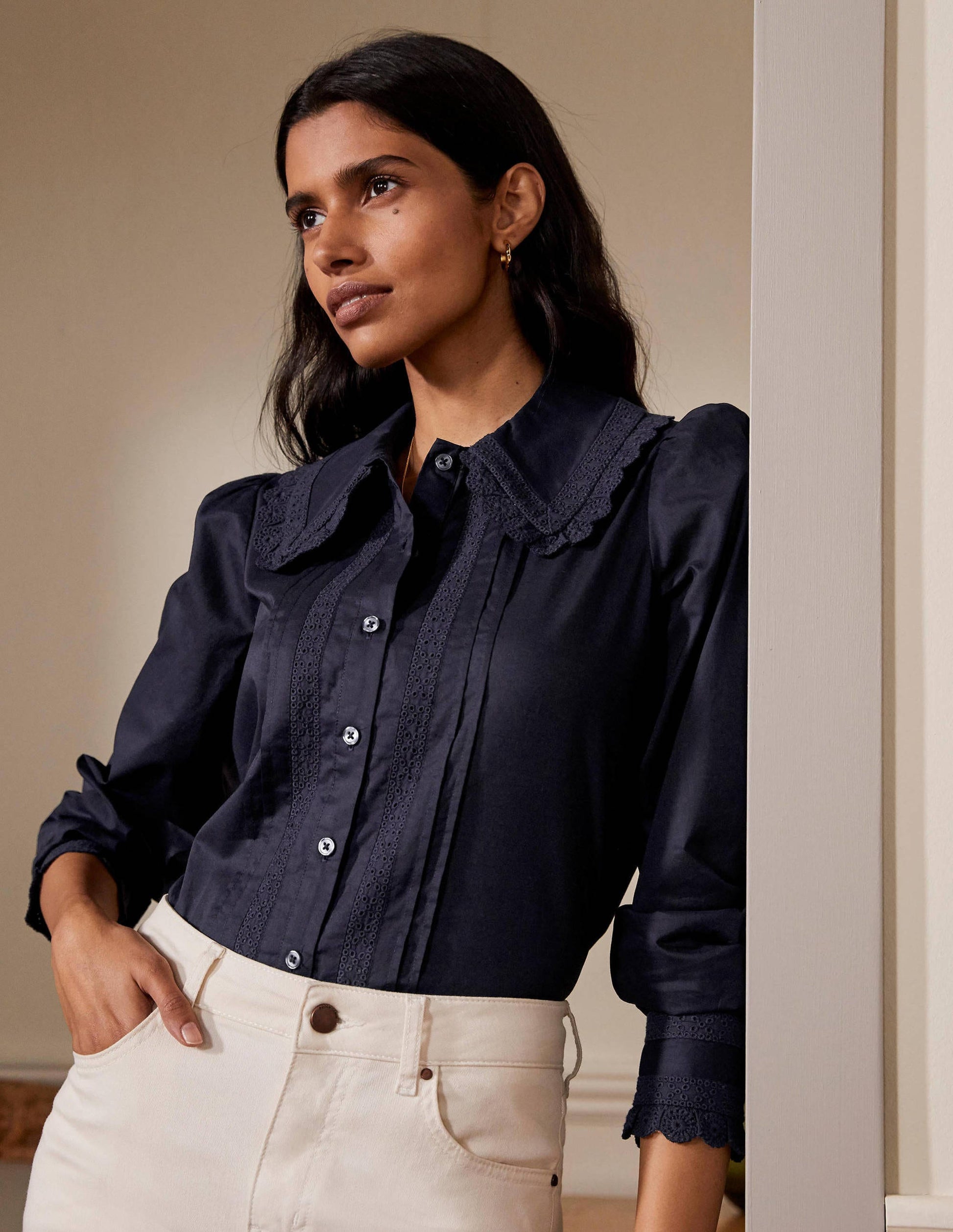 Clare Broderie Shirt-Navy-1