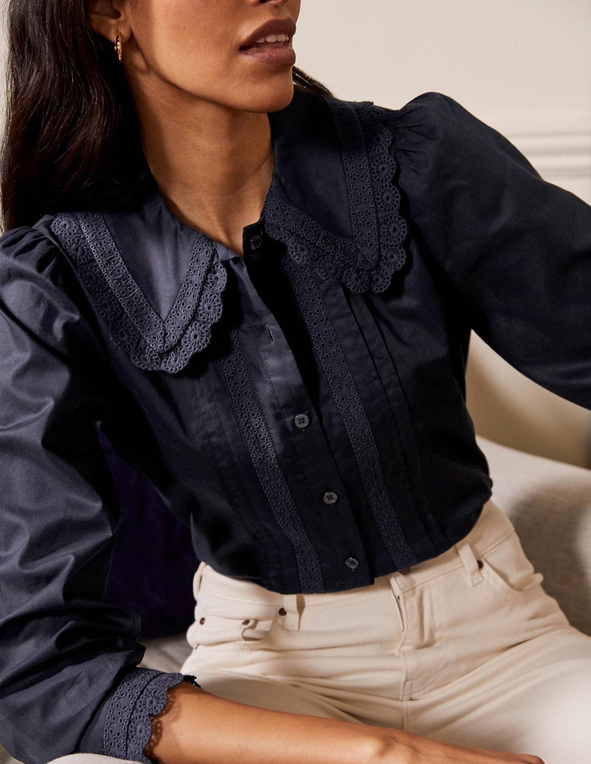 Clare Broderie Shirt-Navy-2