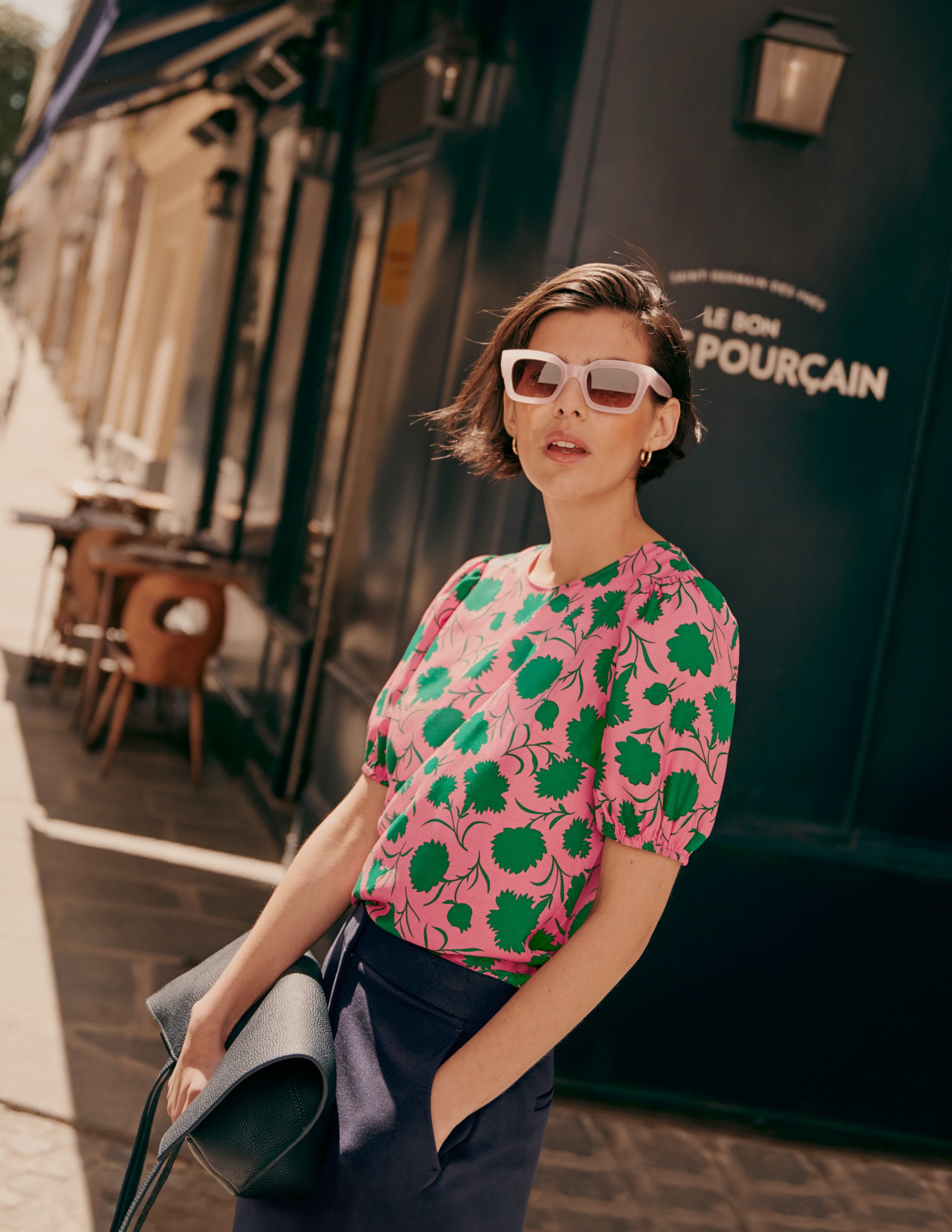 Adriana Puff Sleeve Top-Pink Lemonade, Leafy Bud - Image 5