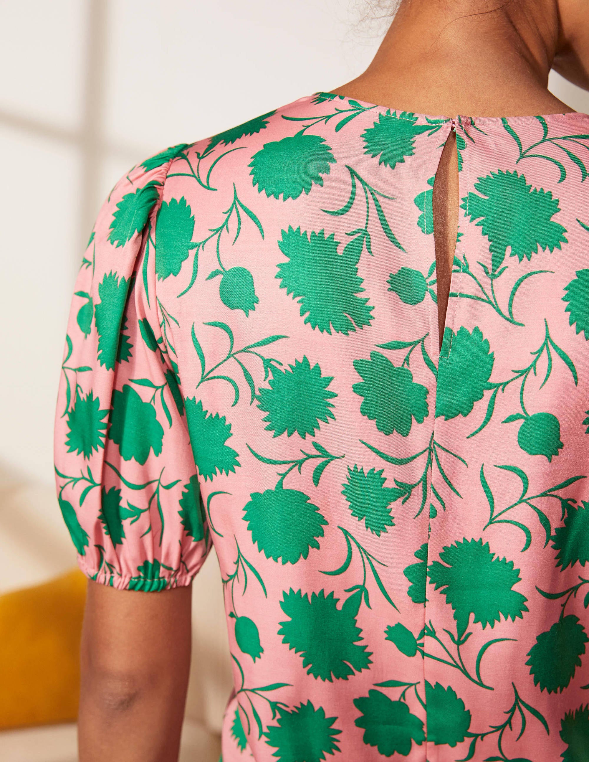 Adriana Puff Sleeve Top-Pink Lemonade, Leafy Bud - Image 1