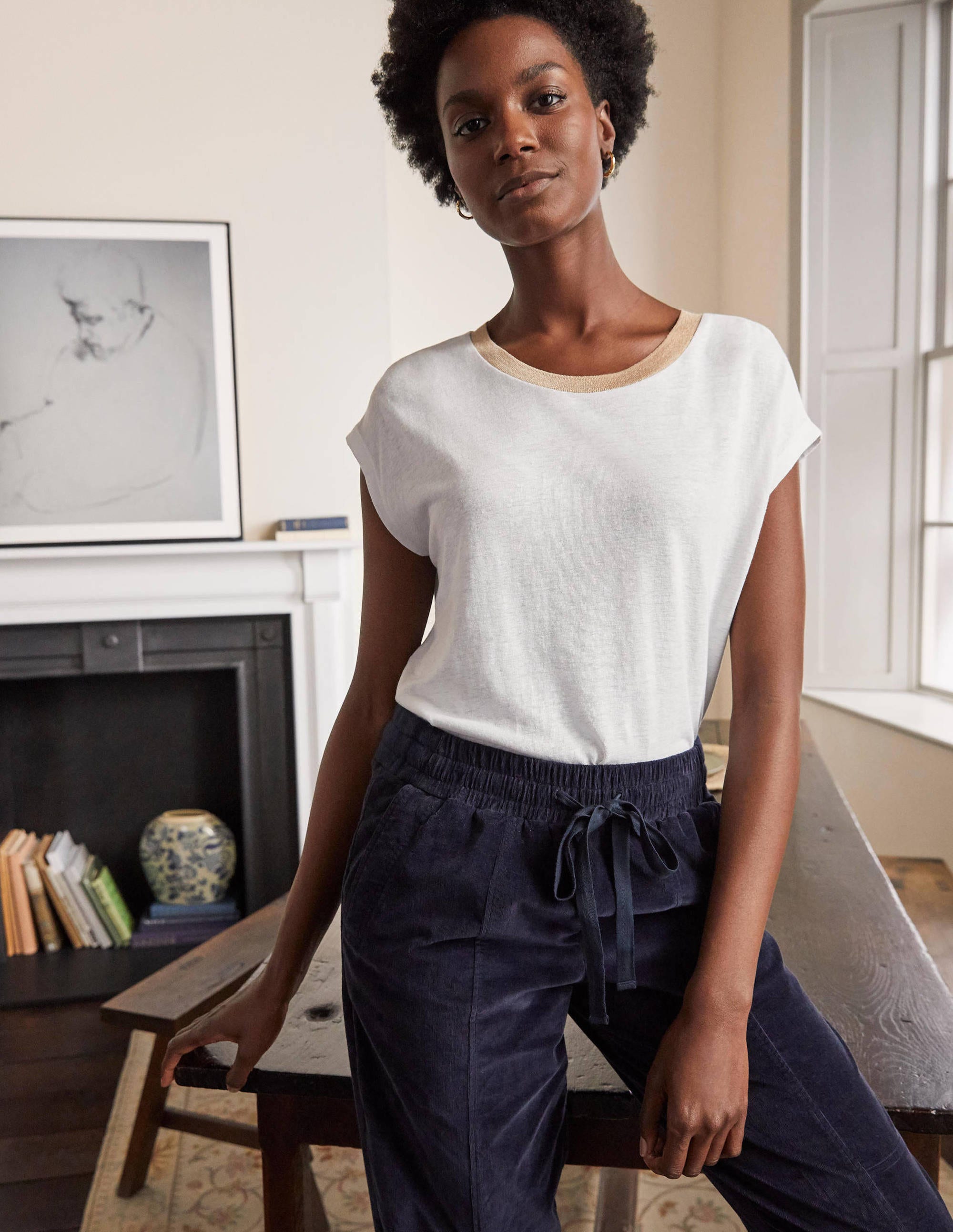 Linen Sparkle Short Sleeve Tee-White - Image 4