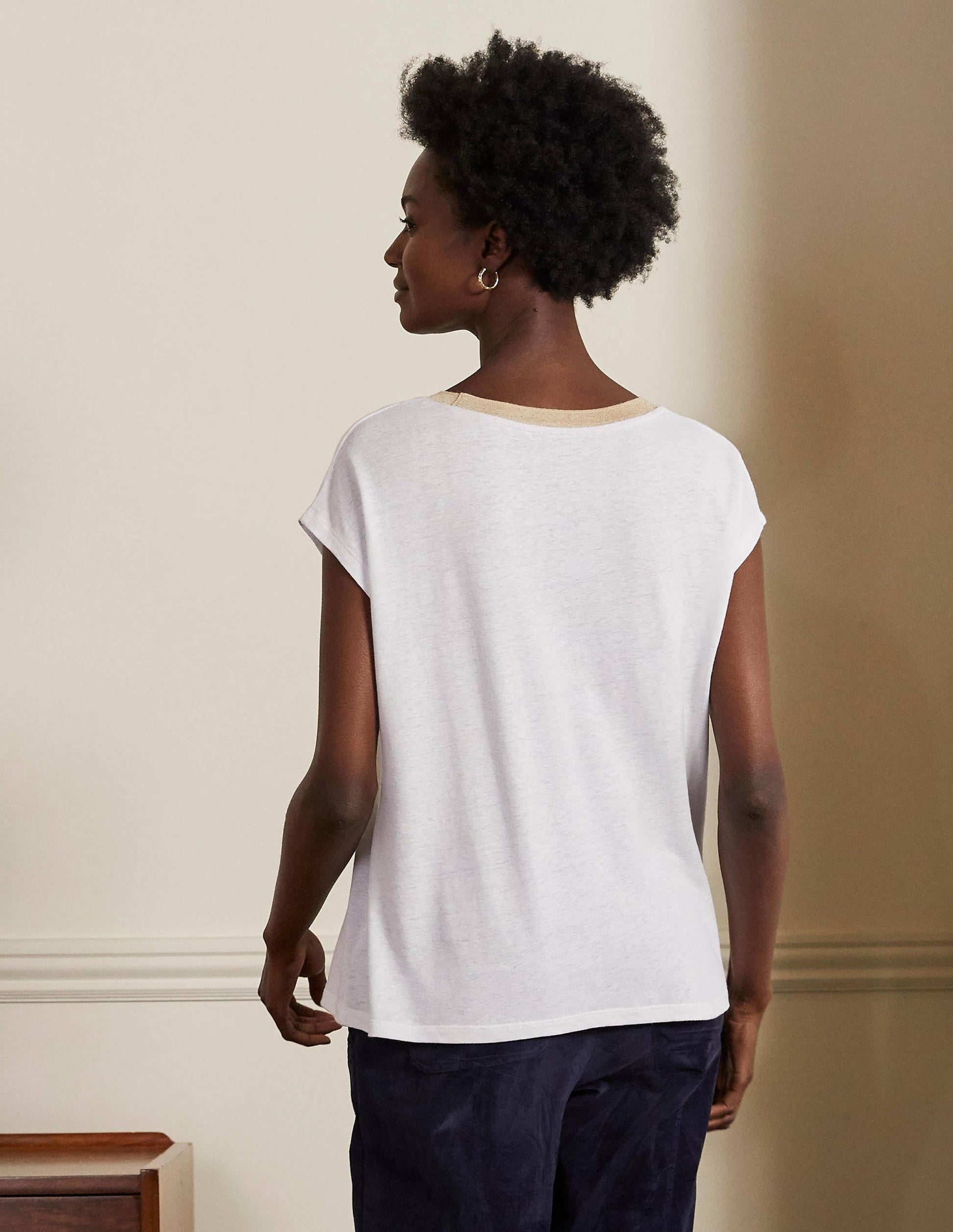 Linen Sparkle Short Sleeve Tee-White-2