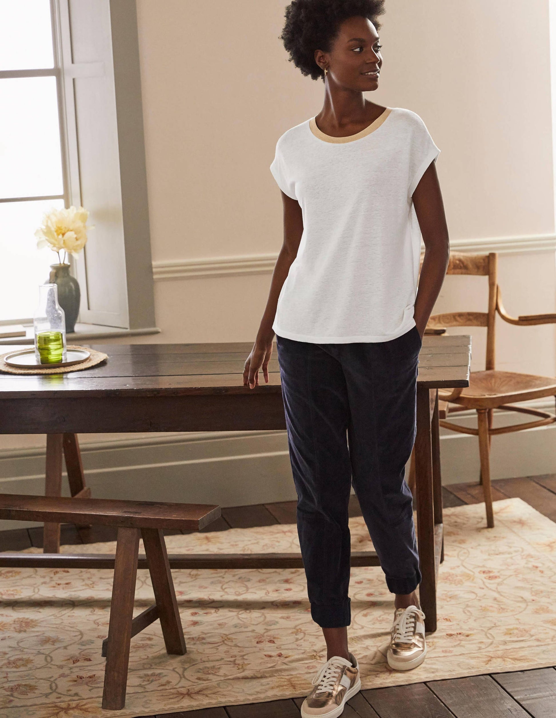 Linen Sparkle Short Sleeve Tee-White-3