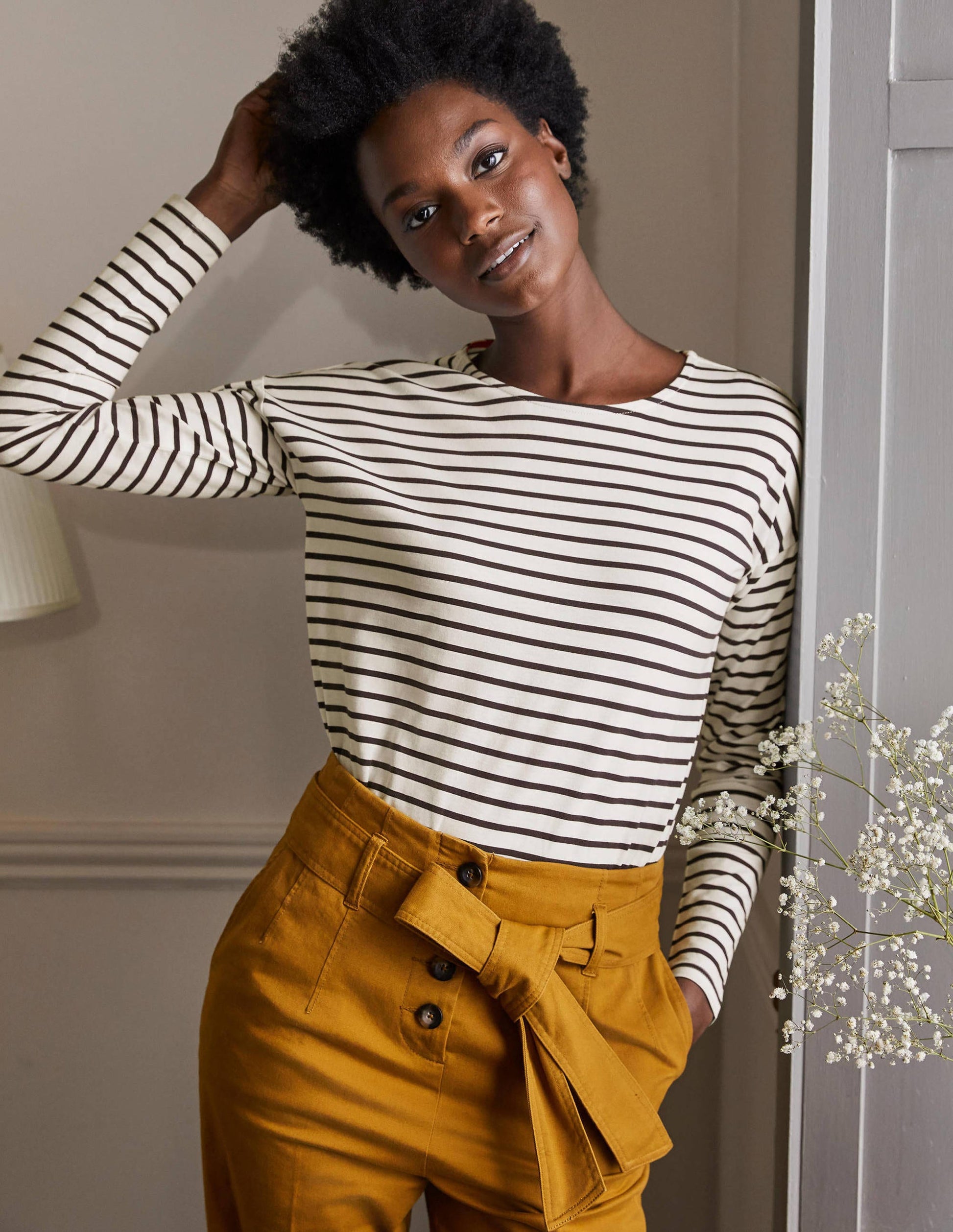 Supersoft Dropped Shoulder Top-Ivory/ Navy-4