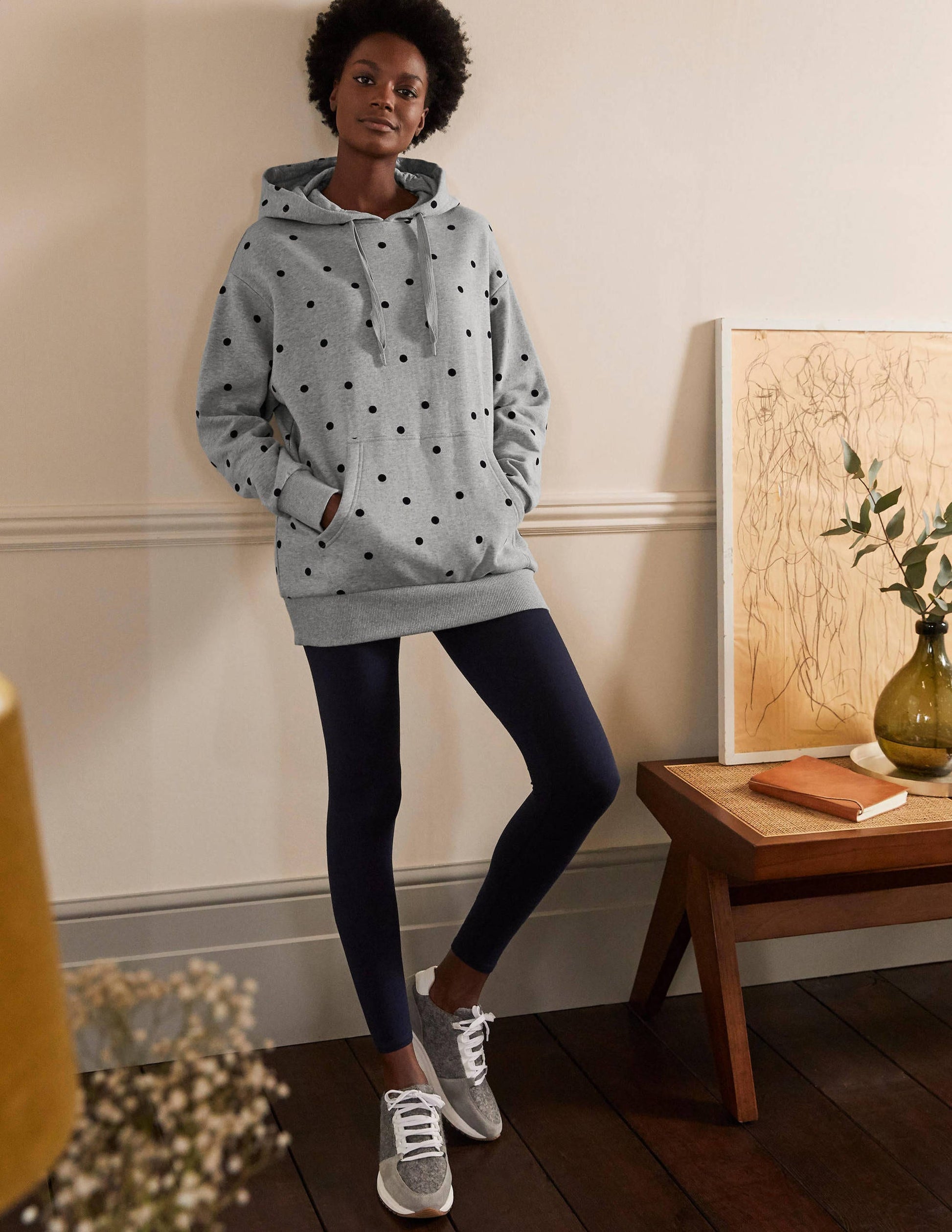 Oversized Hoodie-Grey Marl/ Flocked Spot-4