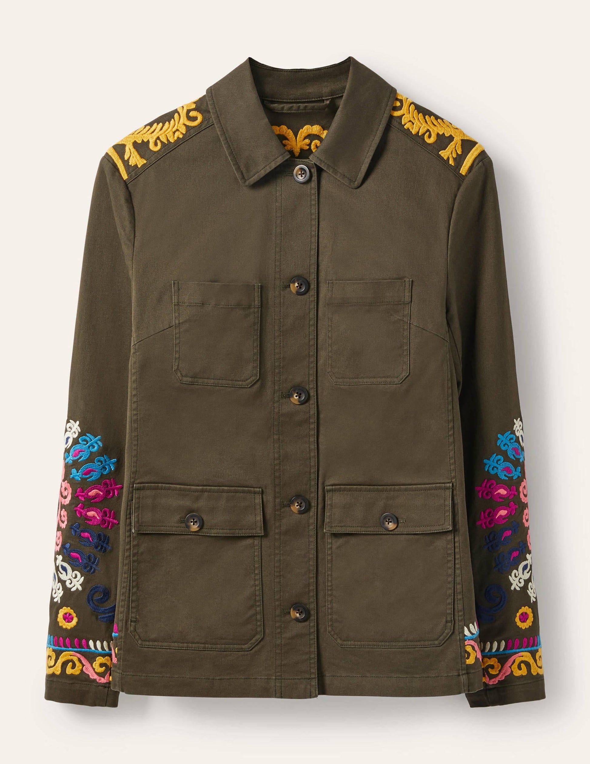 Embroidered Utility Jacket-Khaki-8